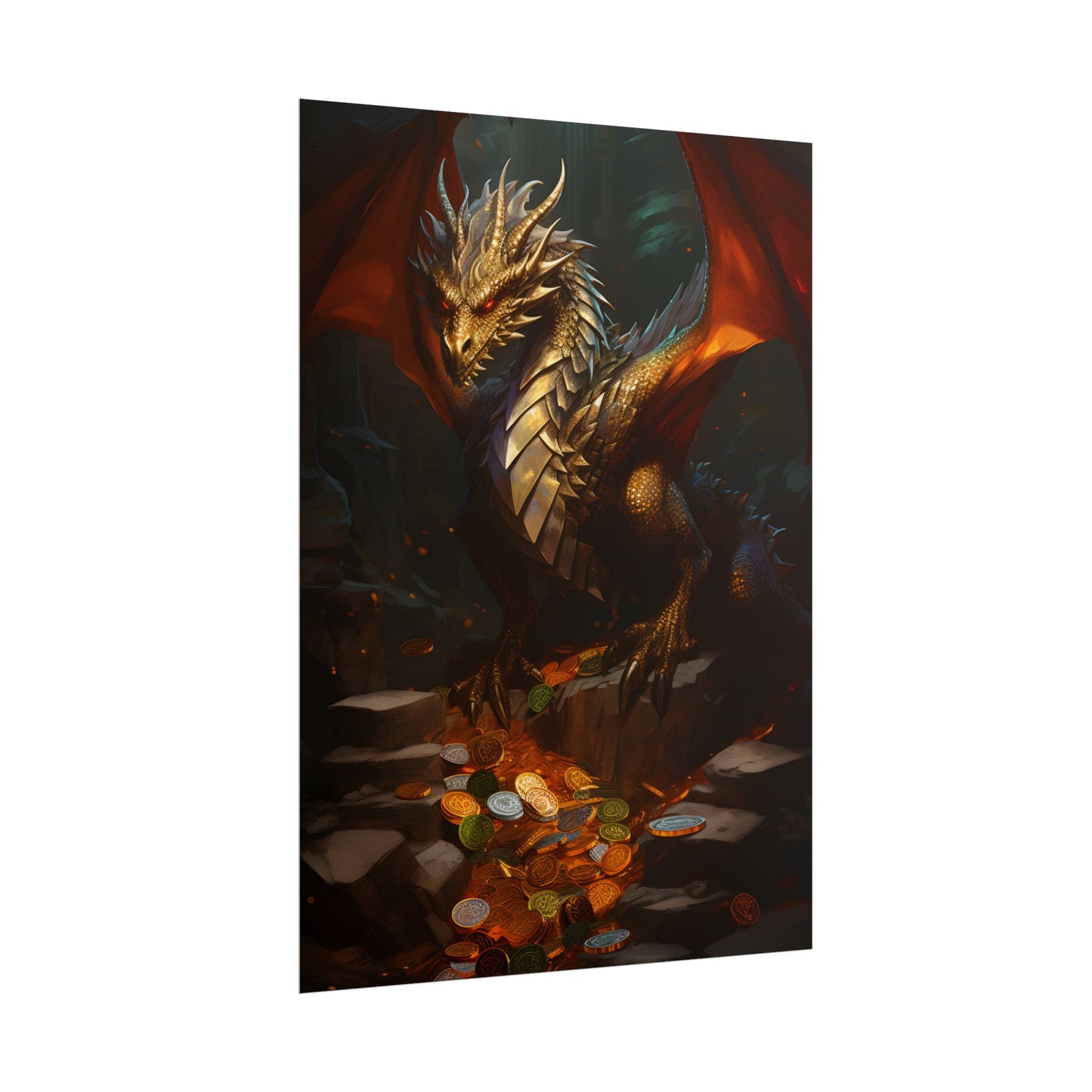 Ancient Fantasy Dragon Guard: Majestic Creature Art - Poster