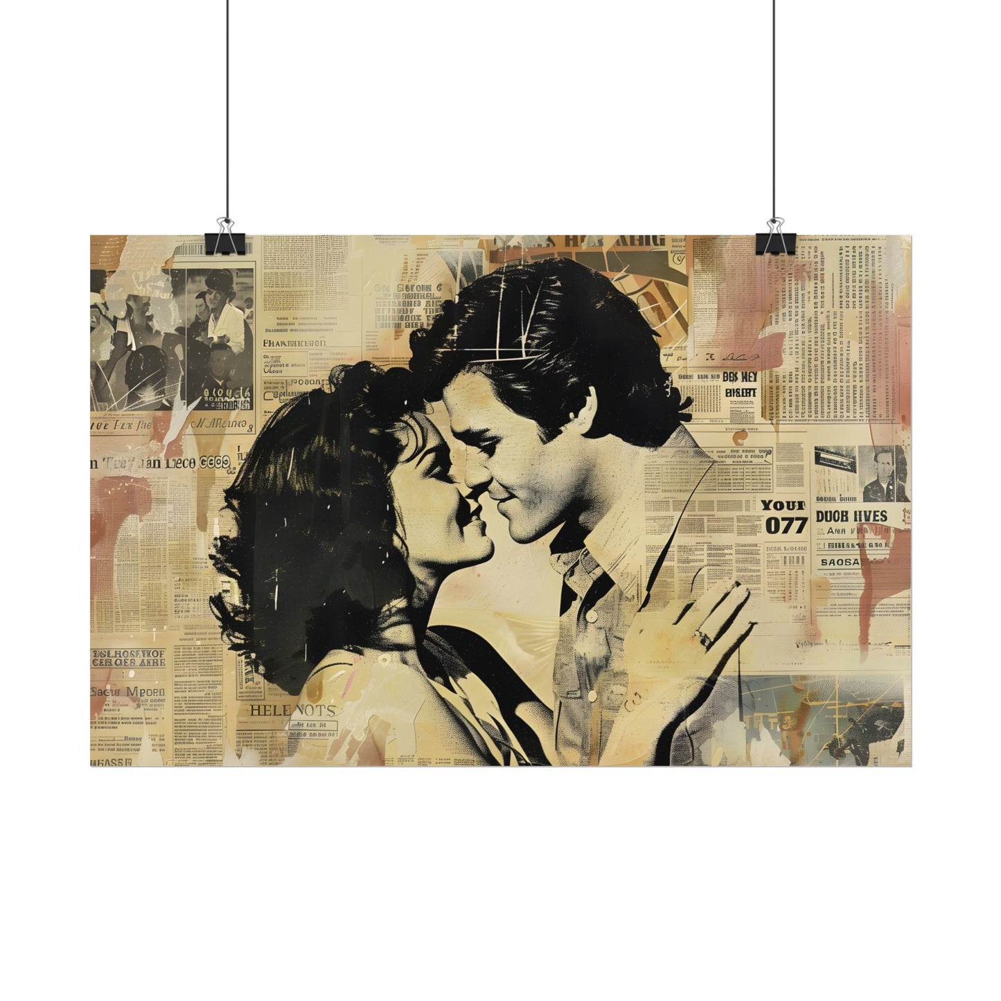 Retro Vintage Romance: Couples Newsprint Artwork - Poster