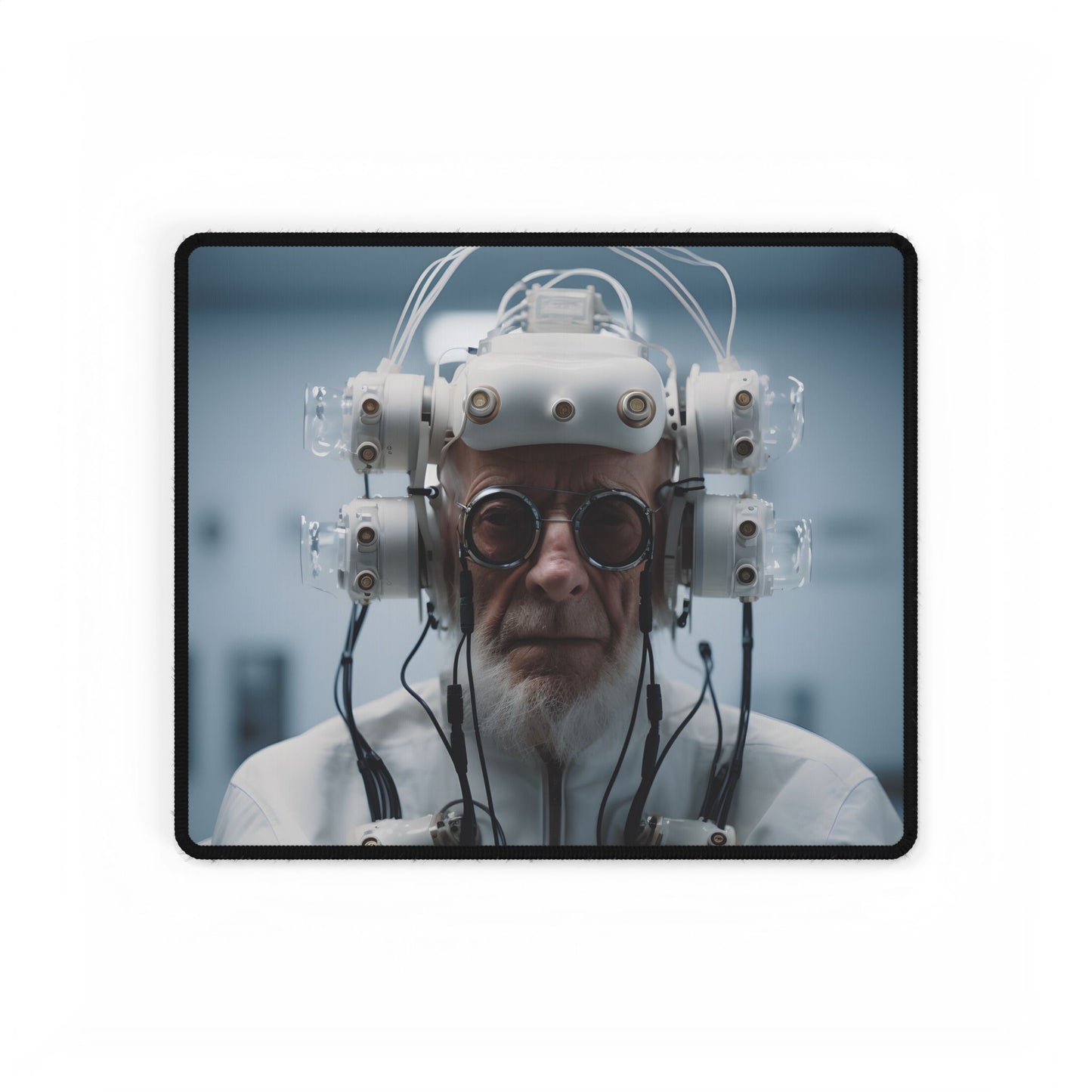 Futuristic Wisdom: A Senior's Tech Connection - Desk Mat