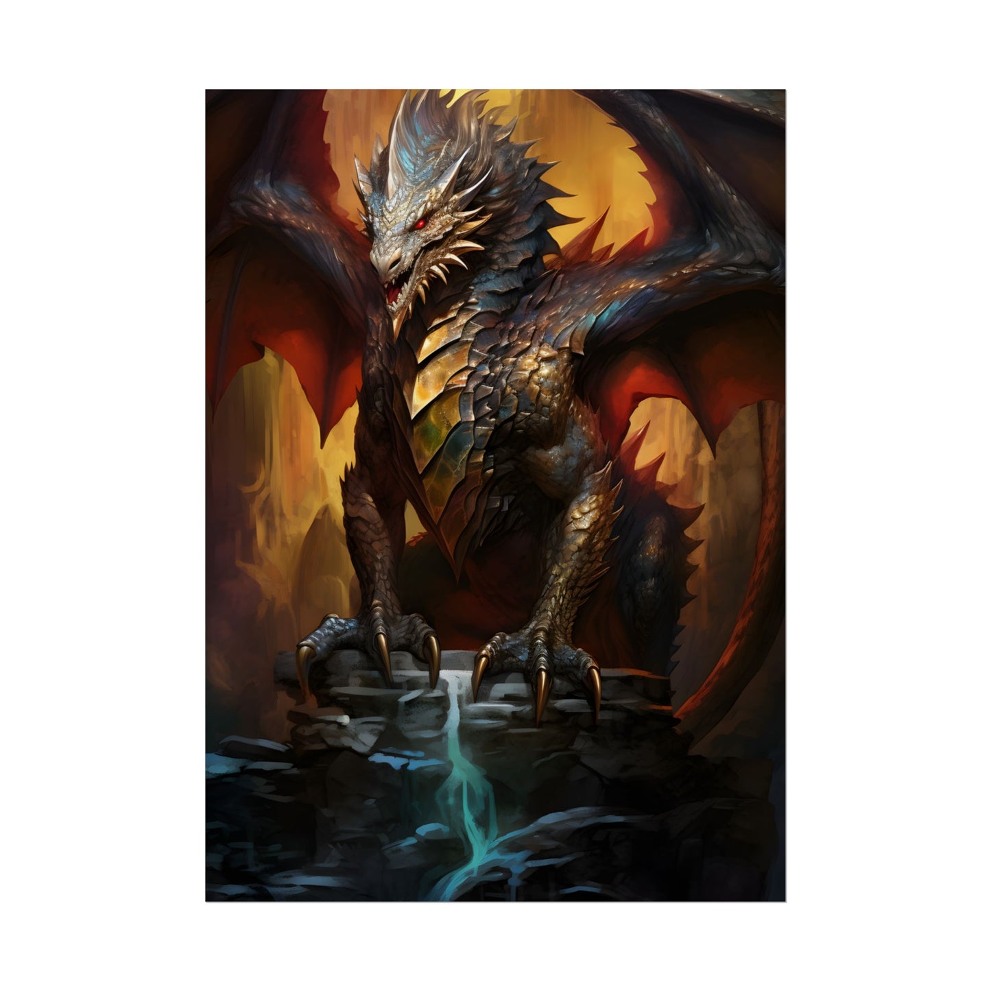 Fantasy Castle Guardian: Majestic Dragon Soars in Mid-Air - Poster
