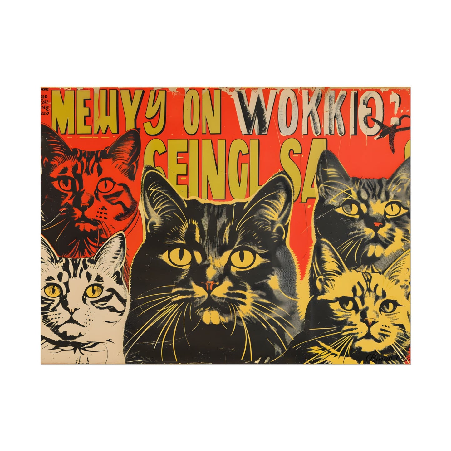 Whisked Away: A Soviet-Inspired Poster Featuring Multiple Feline Friends - Poster