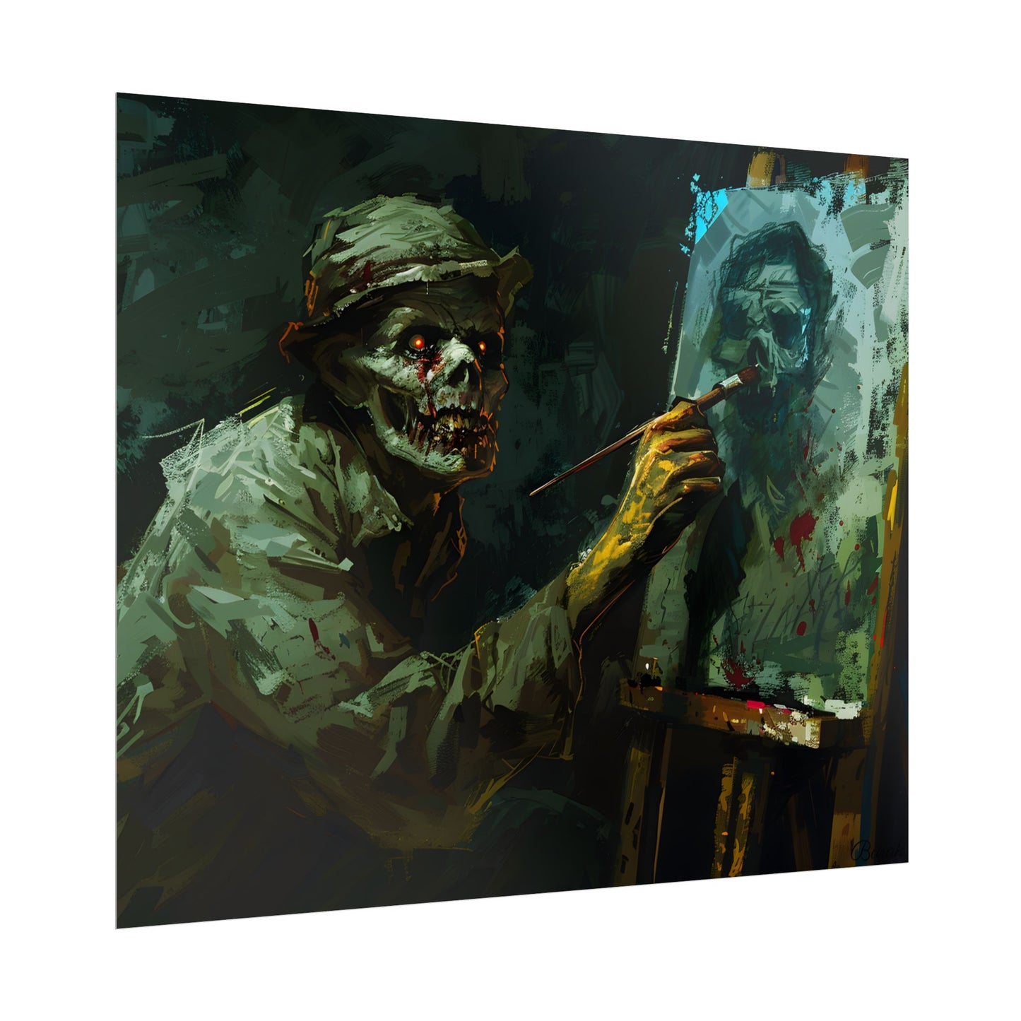 Zombie Painter in Action: Original Digital Art Piece - Poster