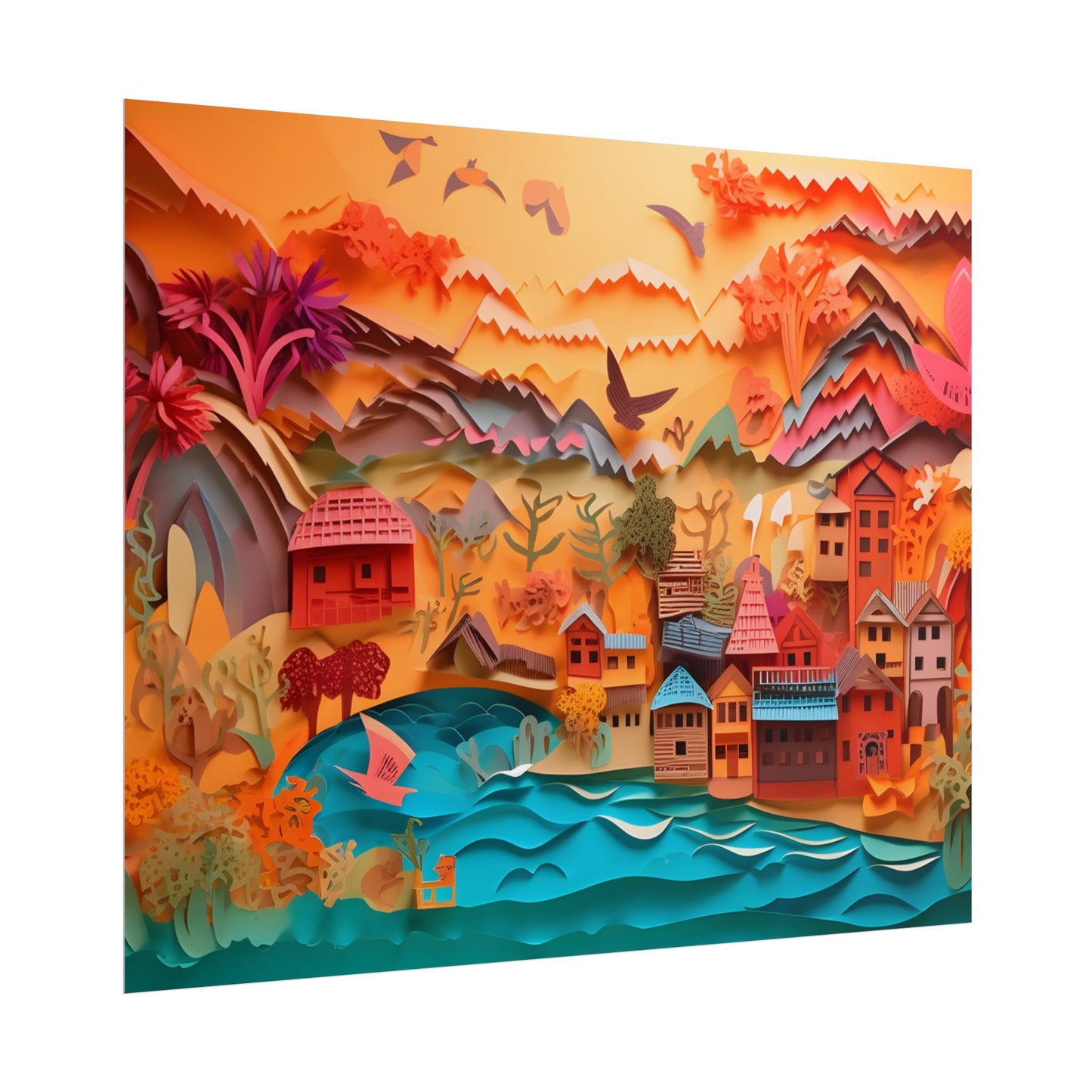 Magical Beach Landscape: Paper Quilling Artwork - Poster
