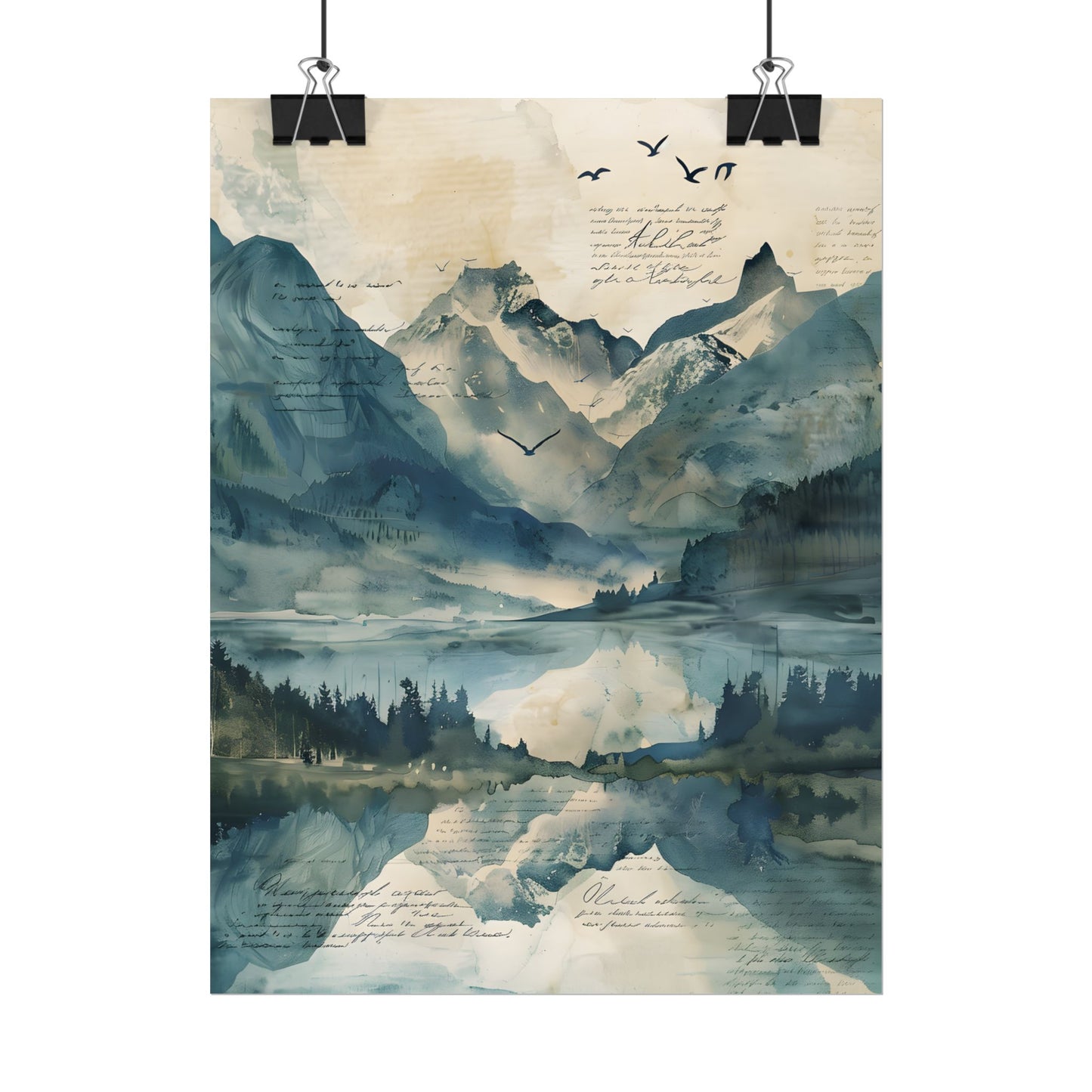 Serene Mountain Landscape: Wildlife Art with Birds in Flight - Poster