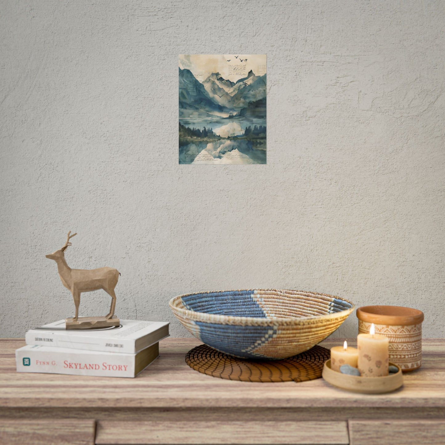 Serene Mountain Landscape: Wildlife Art with Birds in Flight - Poster