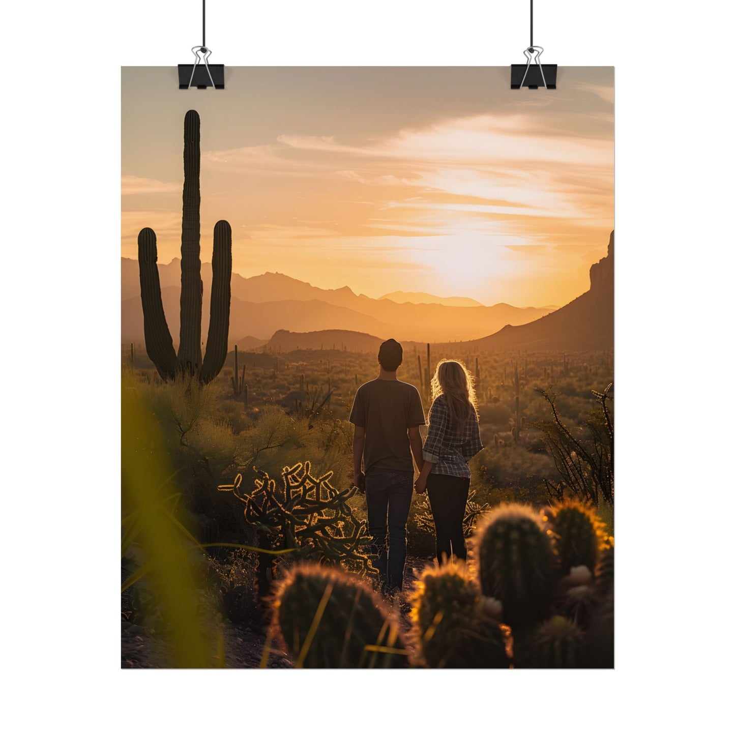 Serene Desert Sunset: Intimate Connection Digital Art - Poster