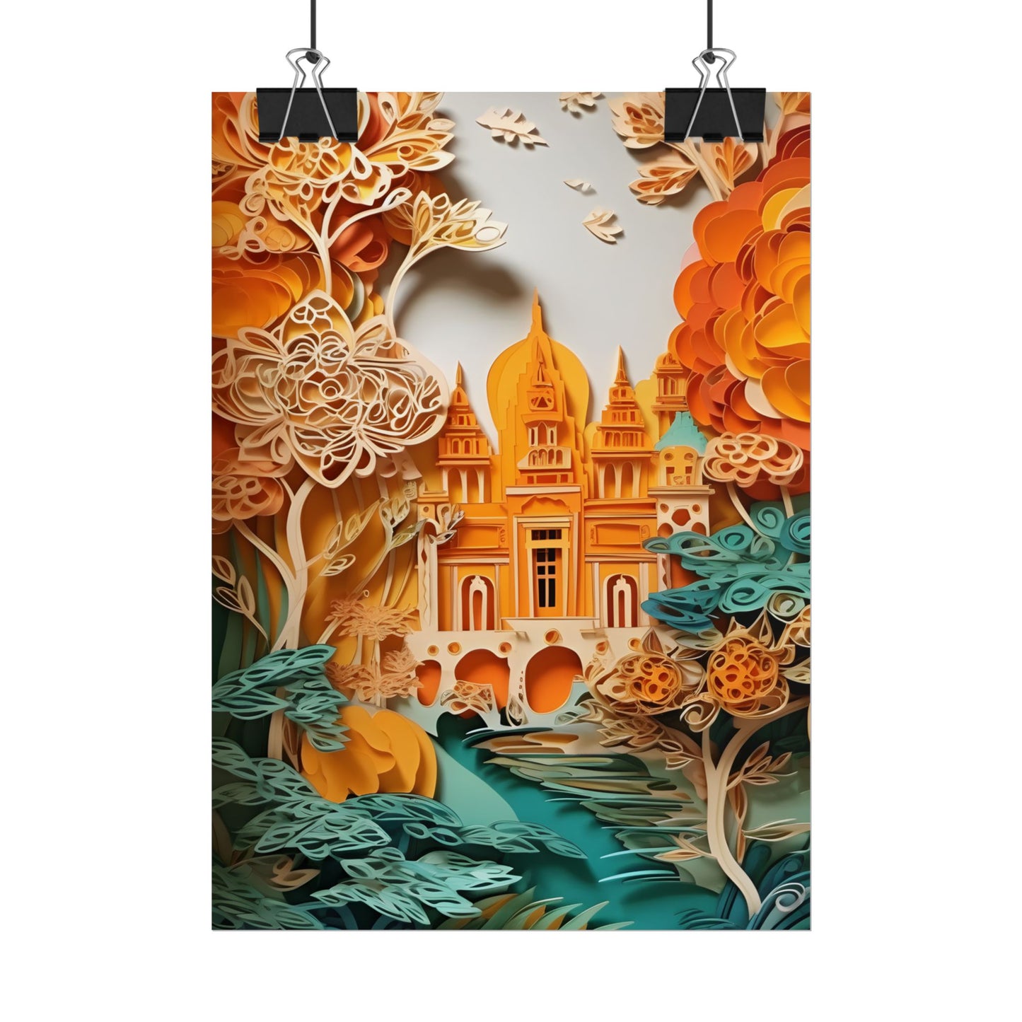 Colorful Indian Paper Quilling Art: Beautiful Landscape - Poster