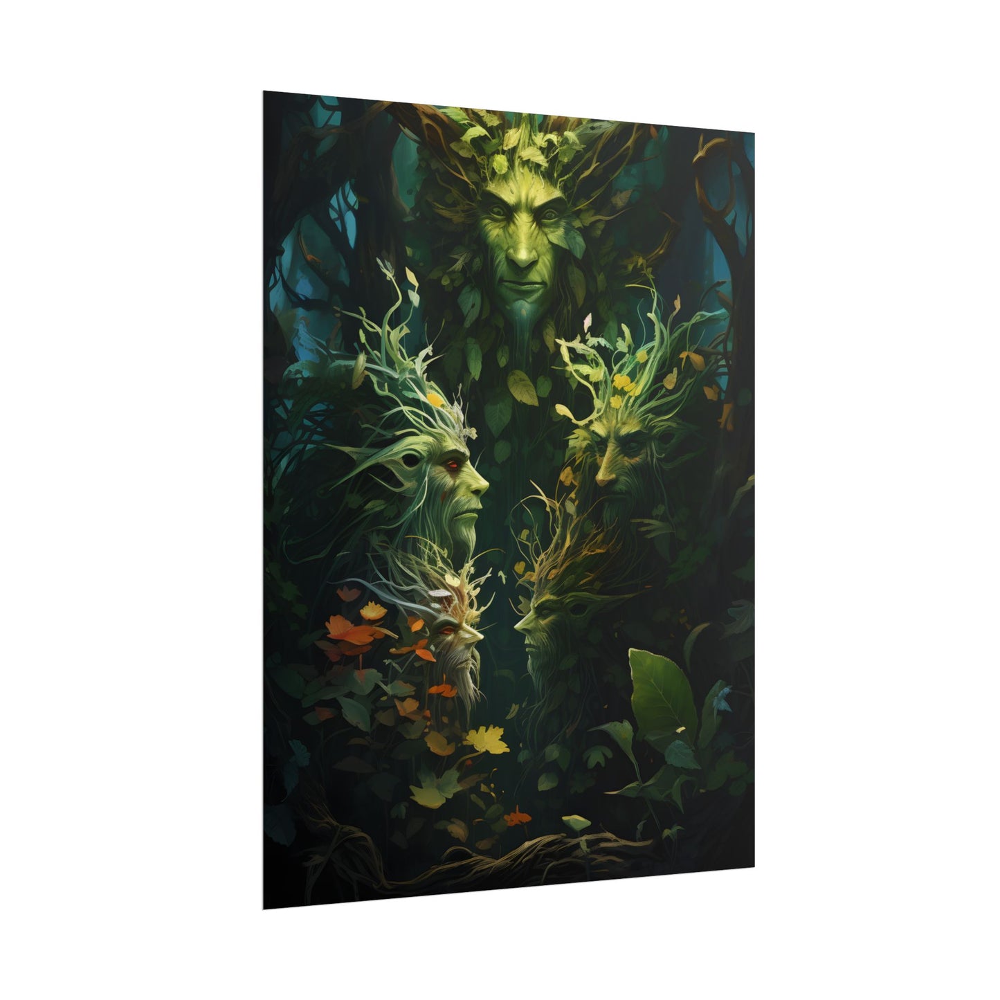 Mystical Forest Guardians: Ancient Tree Spirits in Serene Nature - Poster