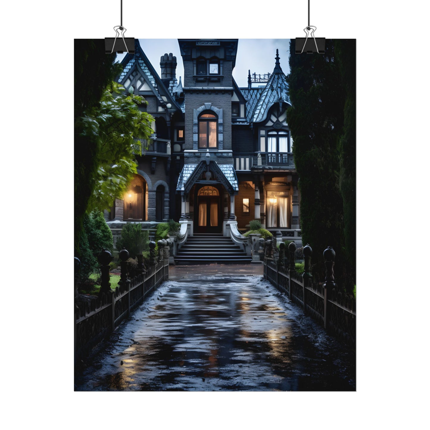 Ethereal Shadows of a Haunted Mansion: Dark Artwork - Poster