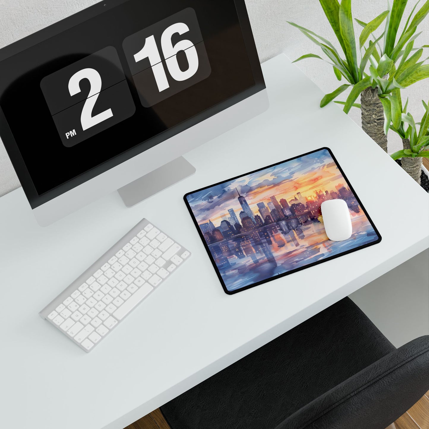 Watercolor New York City Sunset Skyline: Artistic NYC View - Desk Mat