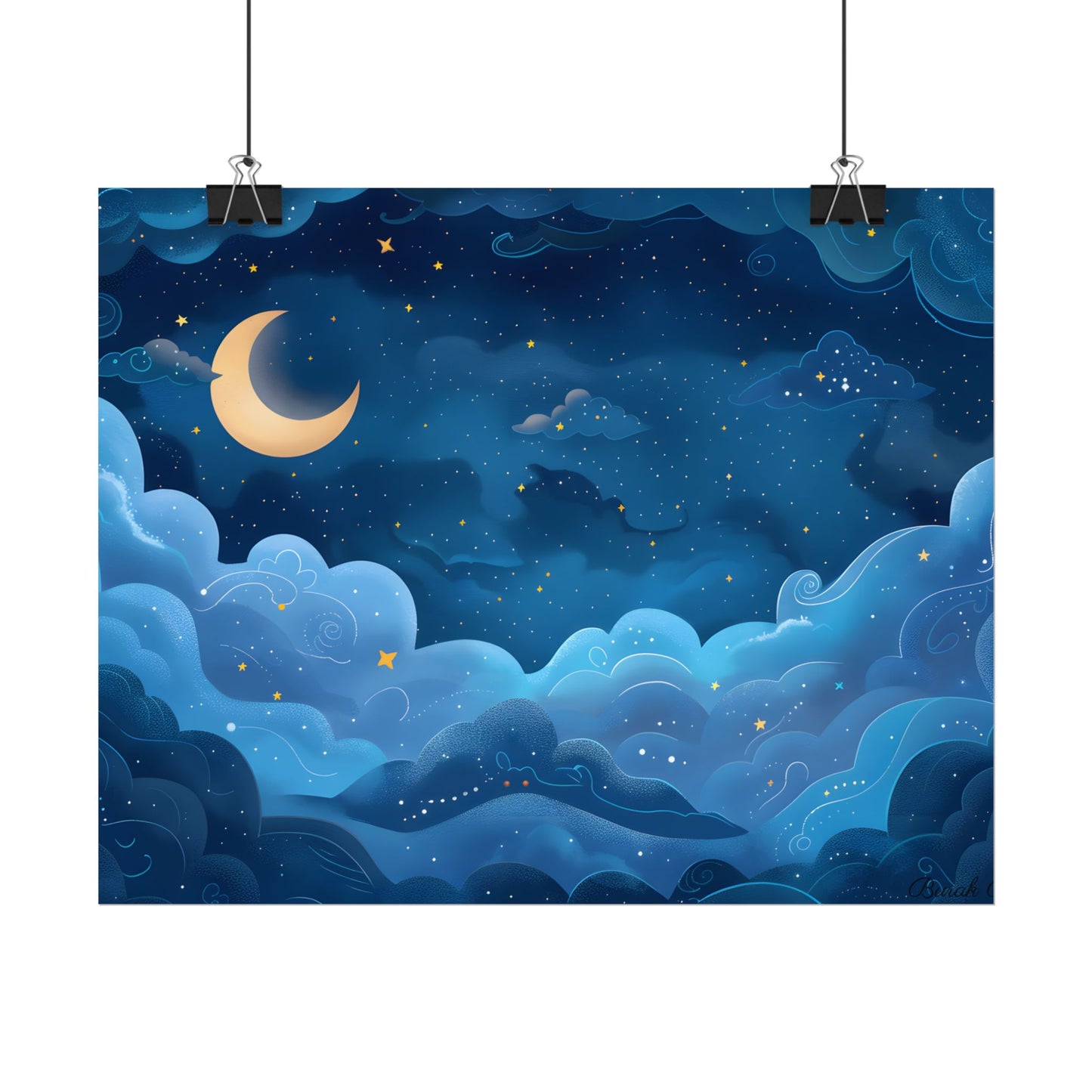 Whispers of a Whimsical Night Sky: Dreamy Celestial Artwork - Poster