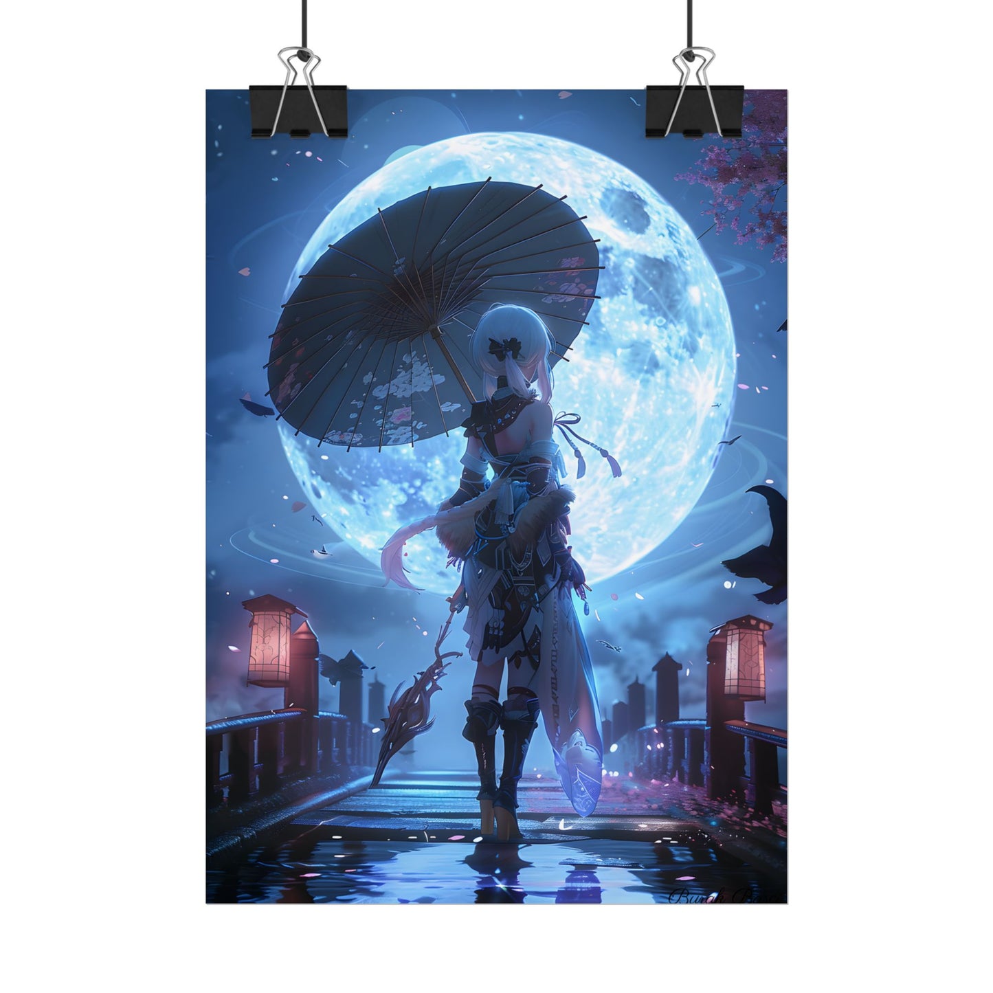 Anime Winter Scene: Girl Holds Umbrella - A Delicate Moment - Poster