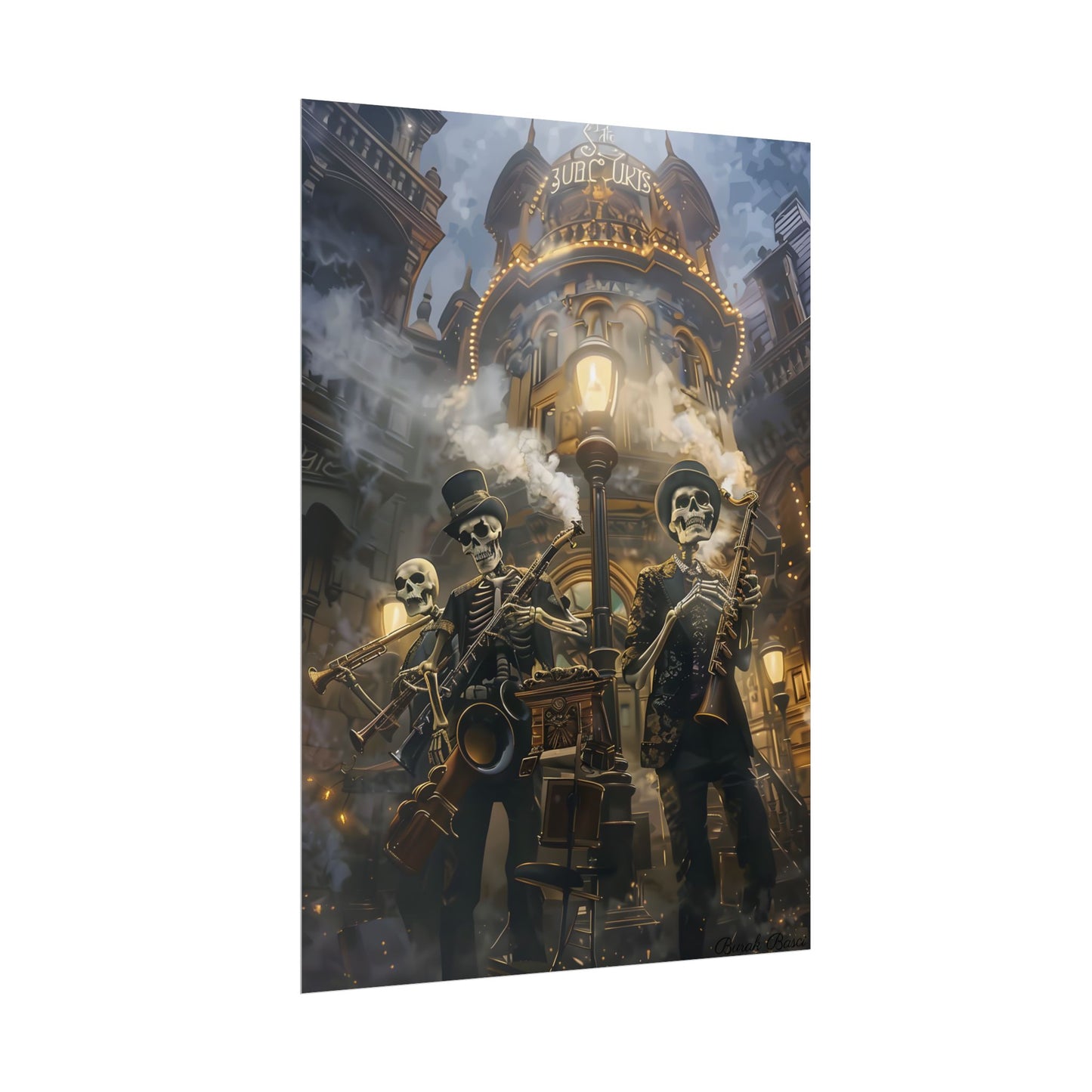 Victorian Skeleton Jazz Band: Nostalgic Lowbrow Art Piece - Poster