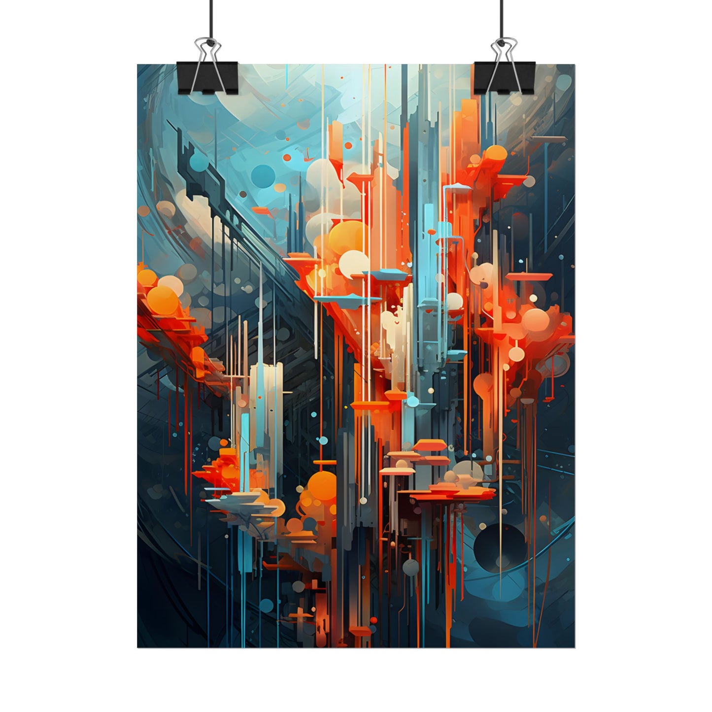 Abstract Cyber Dreamscape: Vibrant Colors and Neon Lights Digital Art - Poster