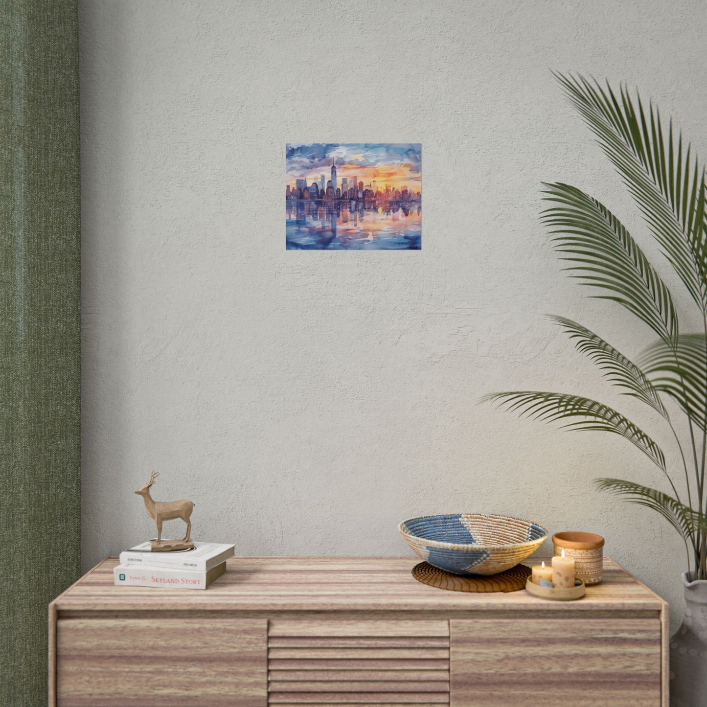 Watercolor New York City Sunset Skyline: Artistic NYC View - Poster