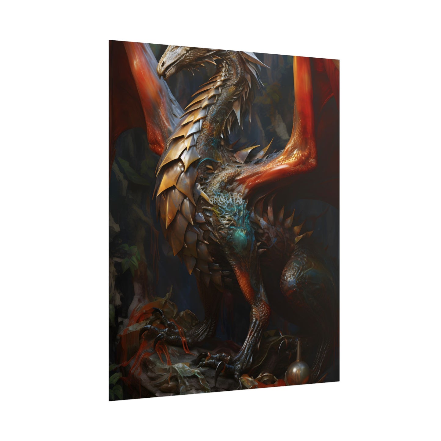 Fantasy Dragon Guardian Art: Ancient Dragon in its Lair - Poster