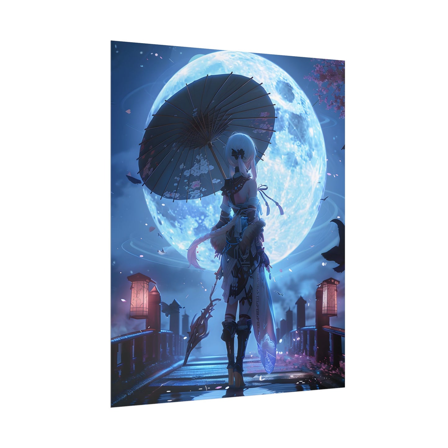 Anime Winter Scene: Girl Holds Umbrella - A Delicate Moment - Poster