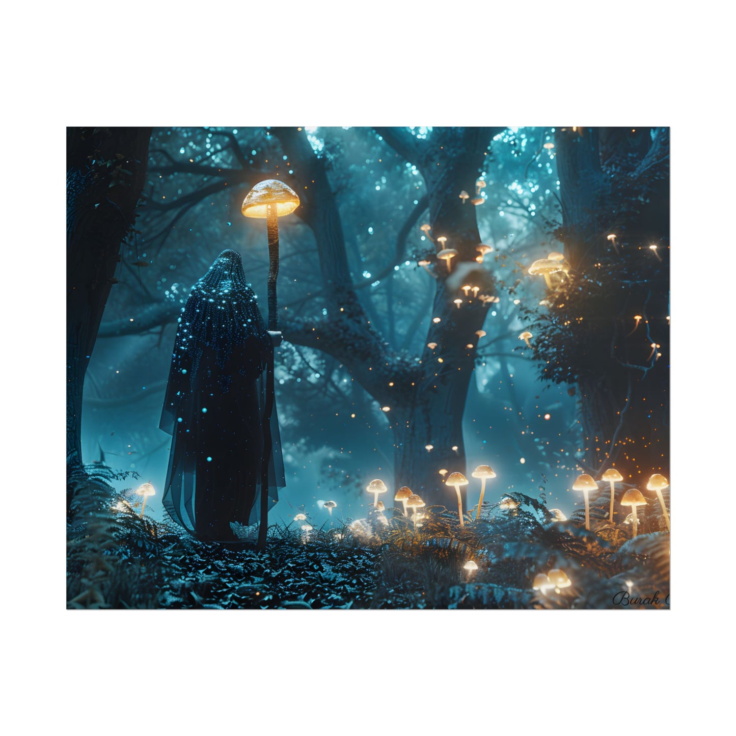 Whispers of Ancient Magic in a Moonlit Mystical Forest - Poster