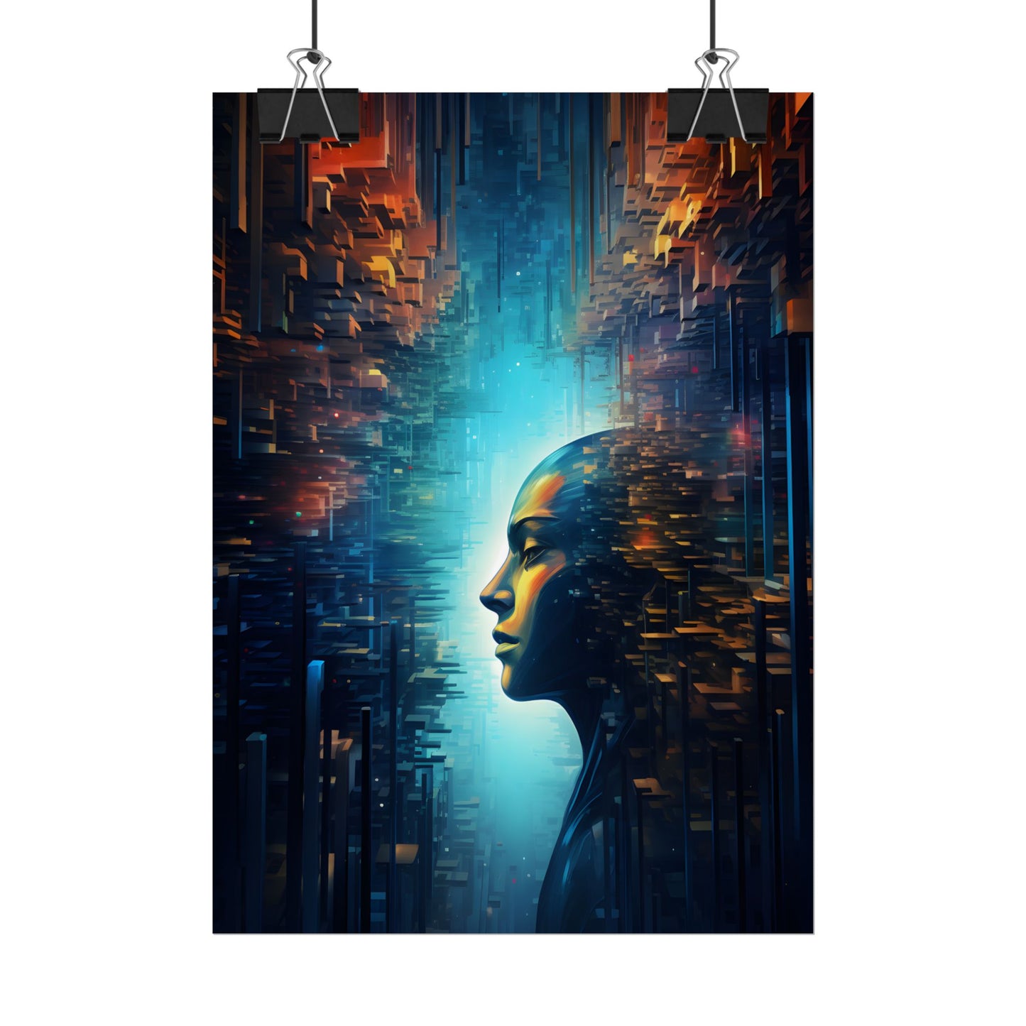 Cyber Dreams: Futuristic Digital Artwork with Neon Lights - Poster