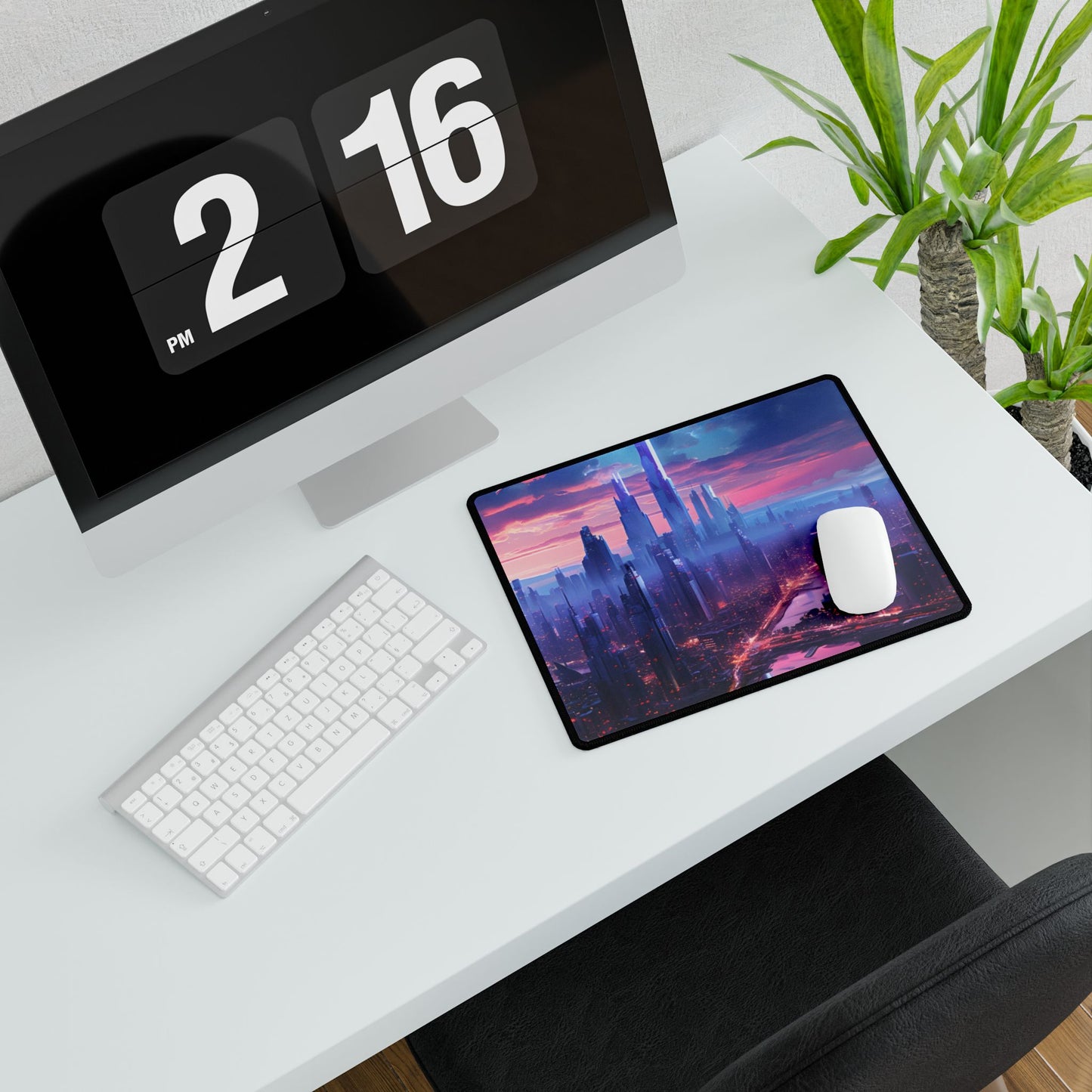 Cyberpunk Dystopia: Futuristic Cityscape Digital Art - Desk Mat