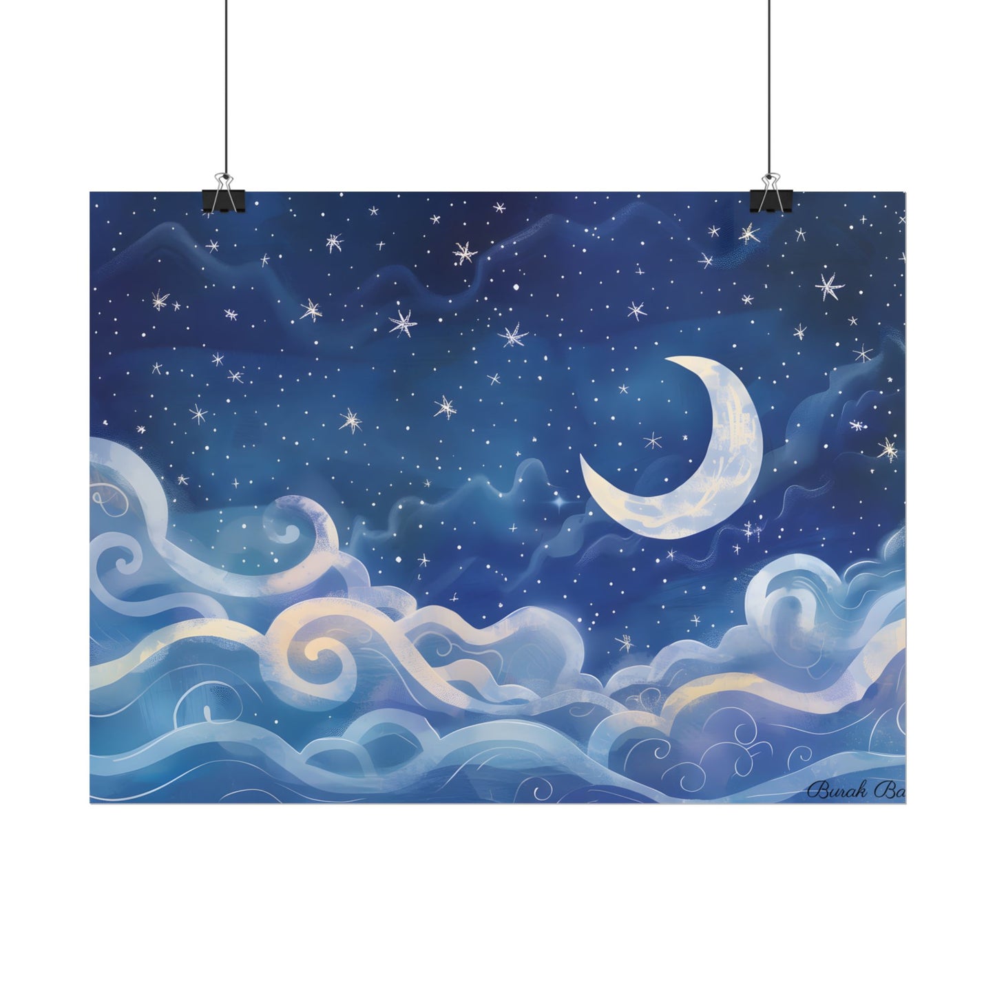 Whimsical Night Sky Dreams: Magical Illustration - Poster
