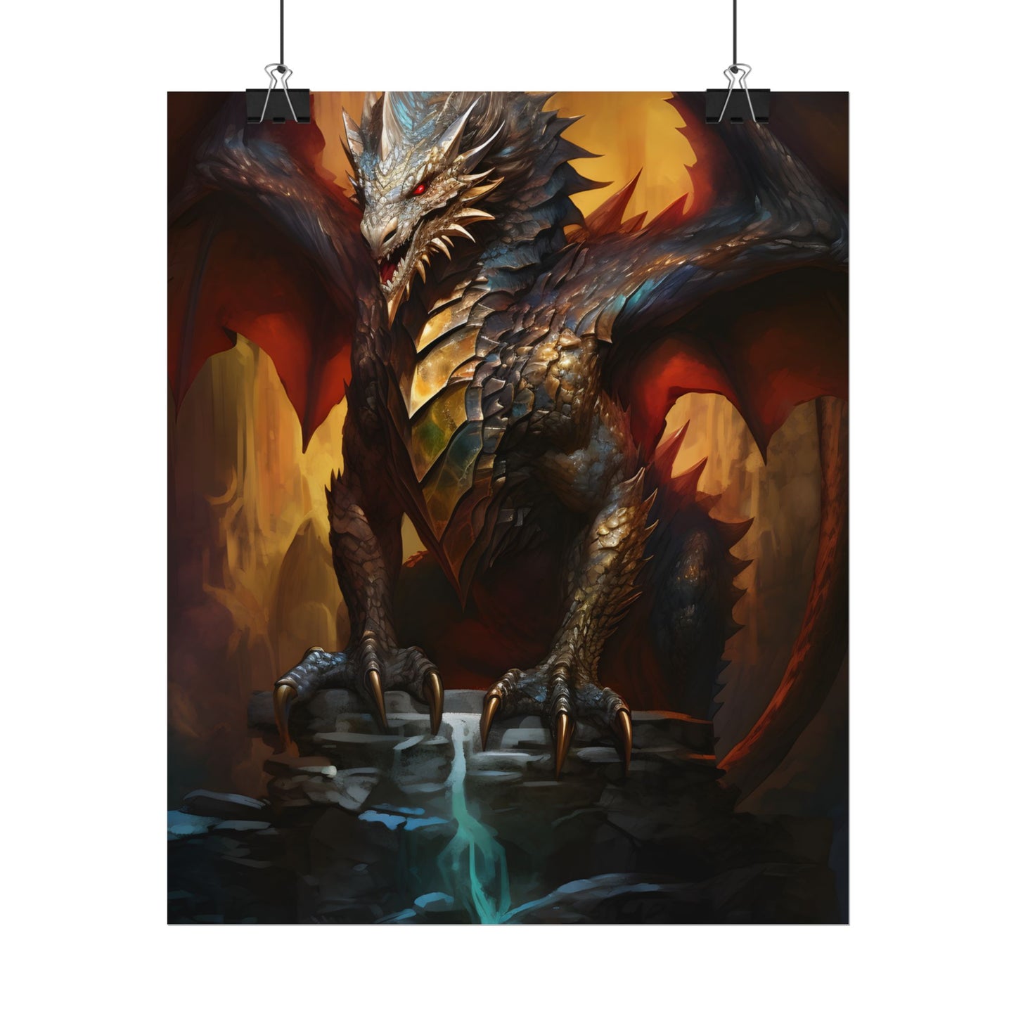 Fantasy Castle Guardian: Majestic Dragon Soars in Mid-Air - Poster