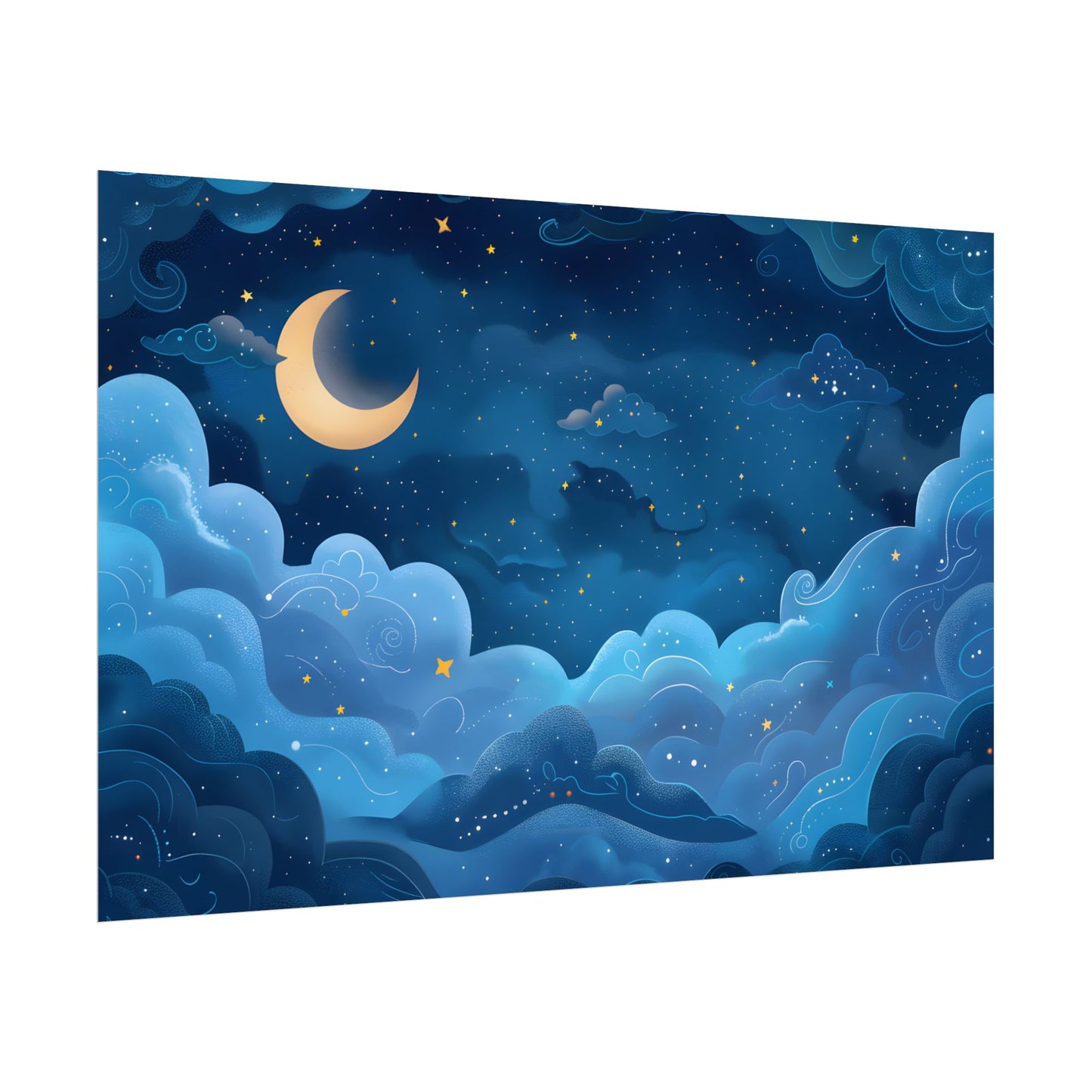 Whispers of a Whimsical Night Sky: Dreamy Celestial Artwork - Poster