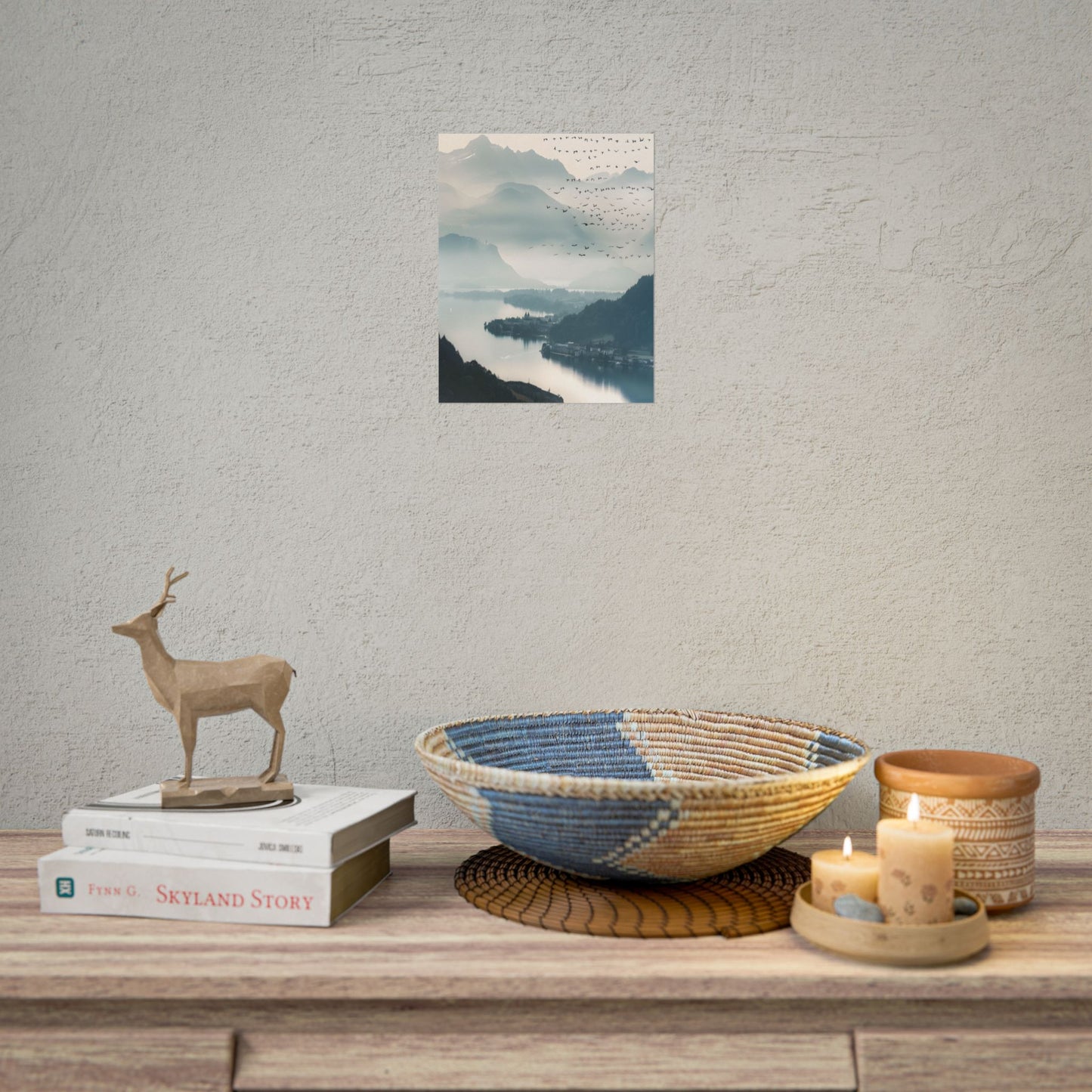 Serene Mountain Landscape: Bird's Eye View Art - Poster