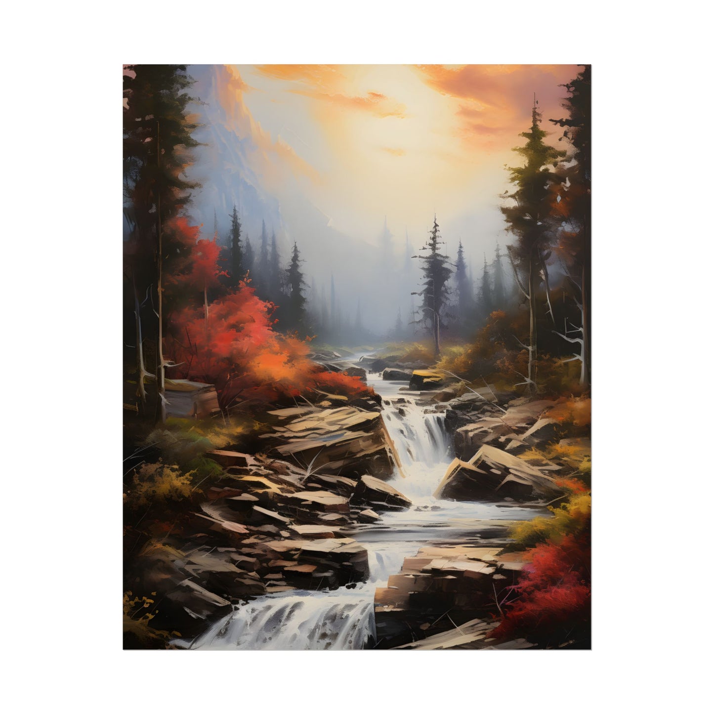 Breathtaking Waterfall: Magnificent Oil Painting Artwork - Poster