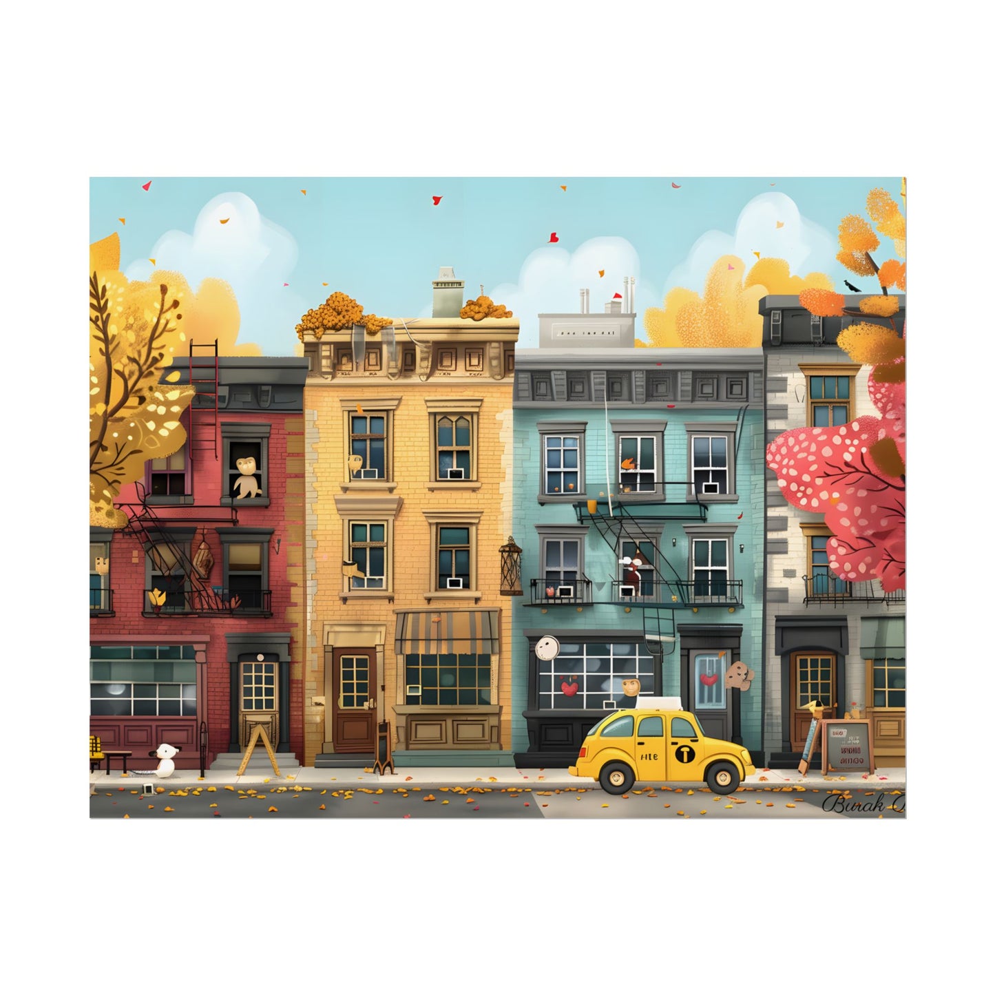 Whimsical Wonder: Playful Yellow Building Illustration - Poster