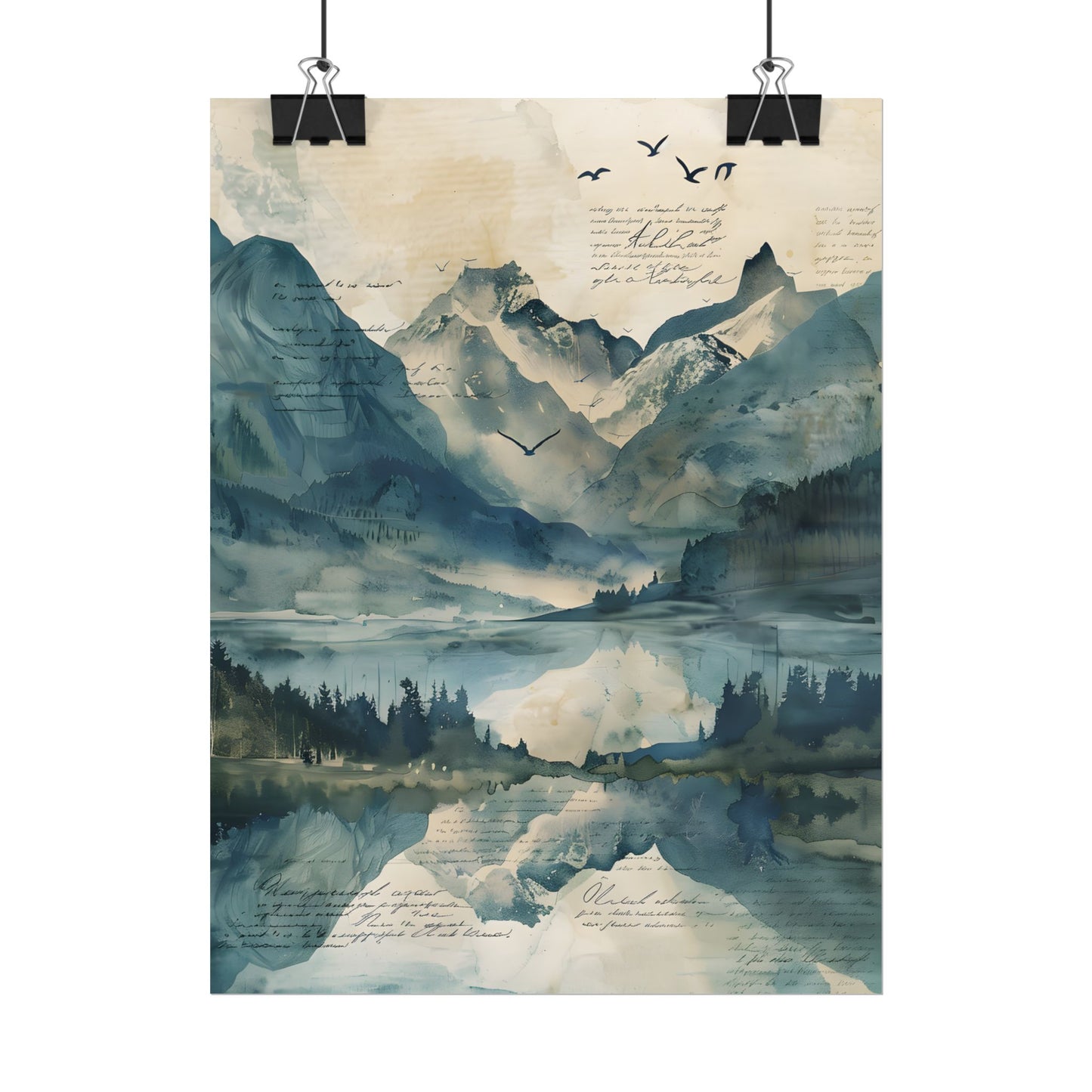 Serene Mountain Landscape: Wildlife Art with Birds in Flight - Poster