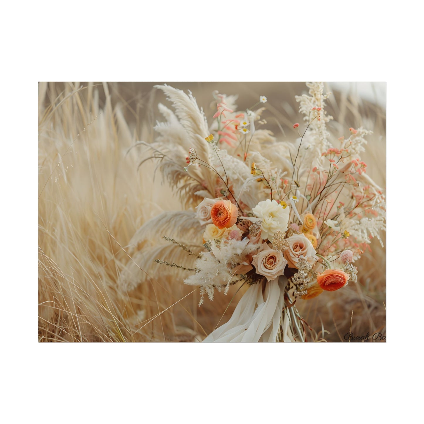 Whimsical Floral Oasis: Vibrant Pampas Artwork - Poster