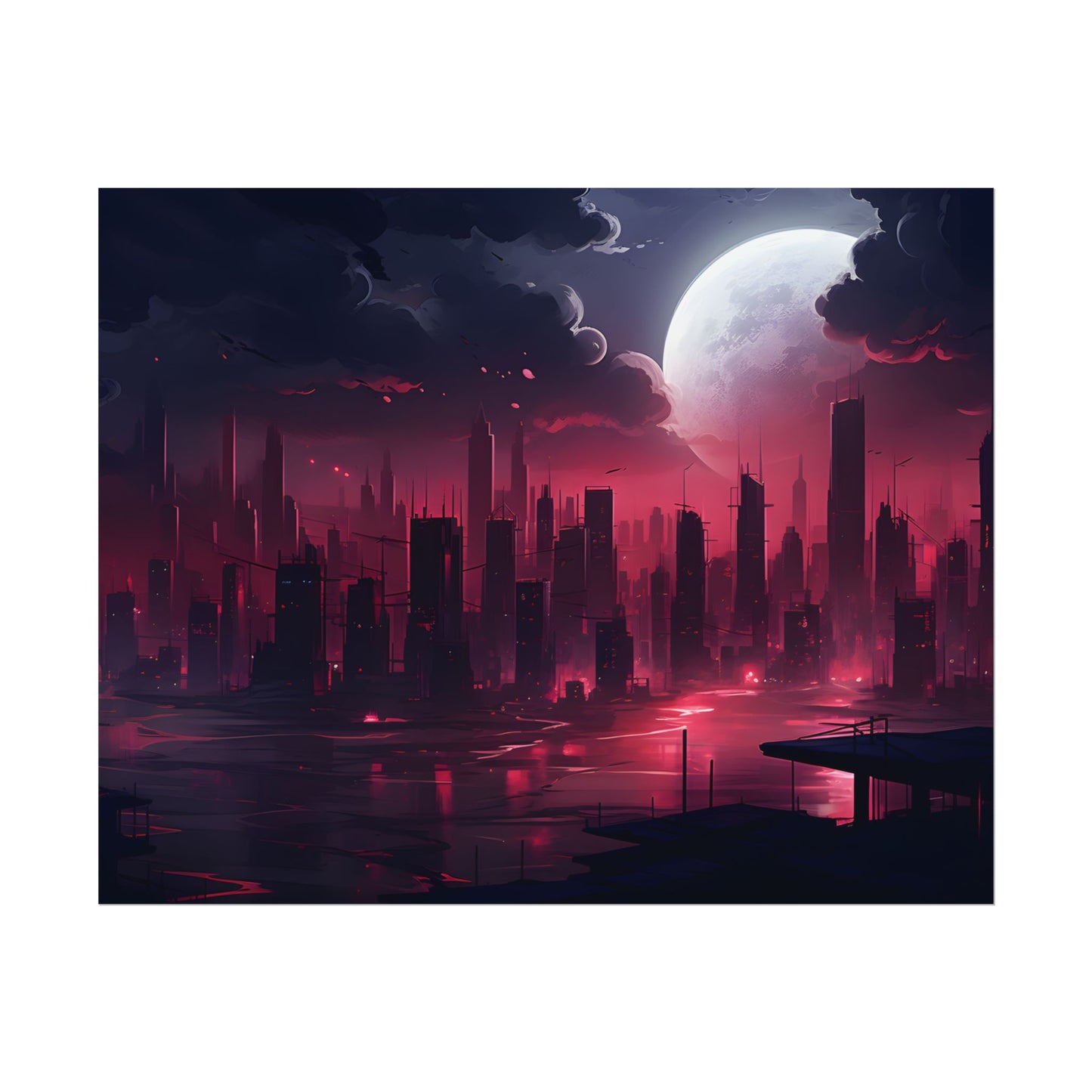 Cyberpunk Night: Burning Cityscape Digital Art - Poster