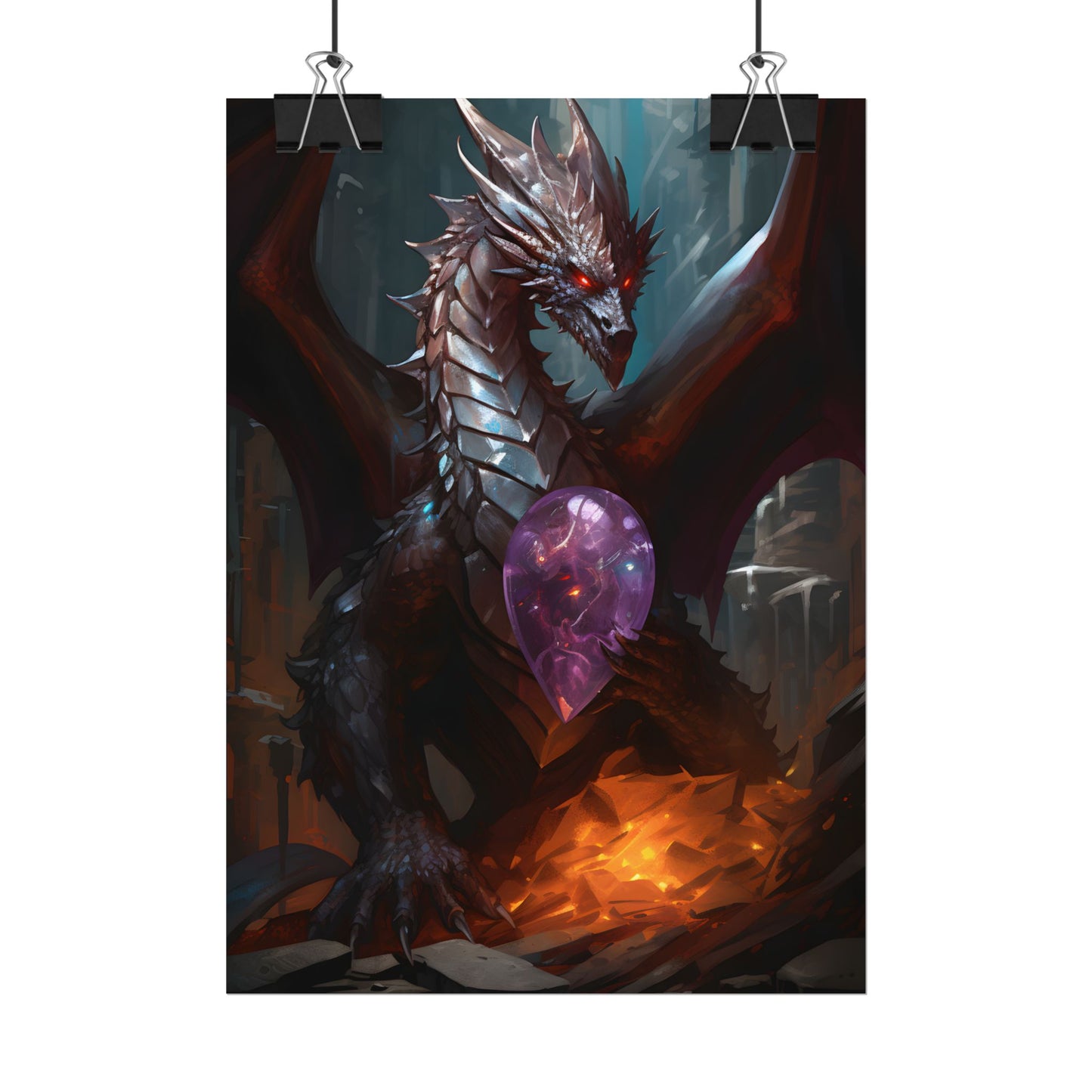 Ancient Fantasy Dragon Guarding Lair: Mythical Artwork - Poster