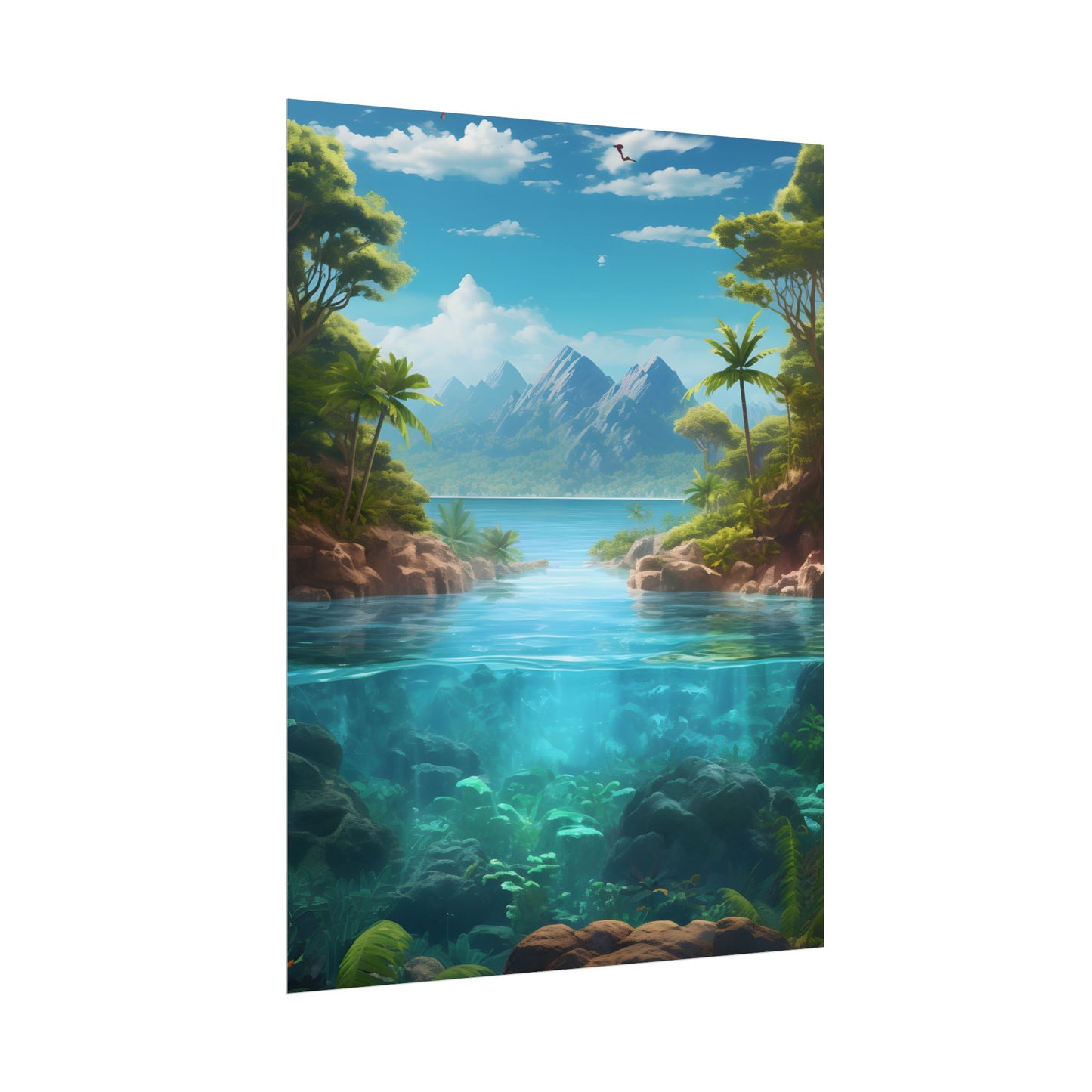 Tropical Tranquility: Serene Lagoon Island Art - Poster
