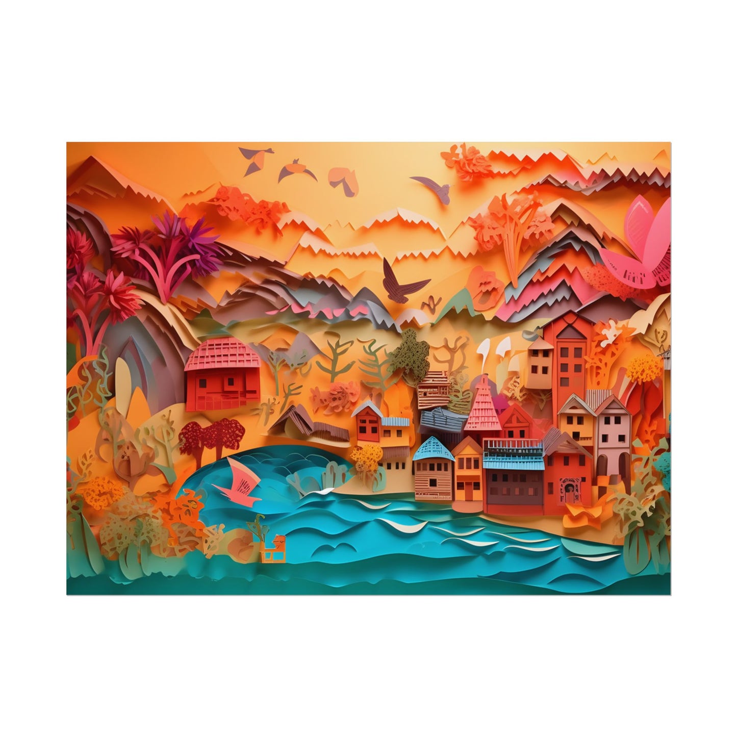 Magical Beach Landscape: Paper Quilling Artwork - Poster
