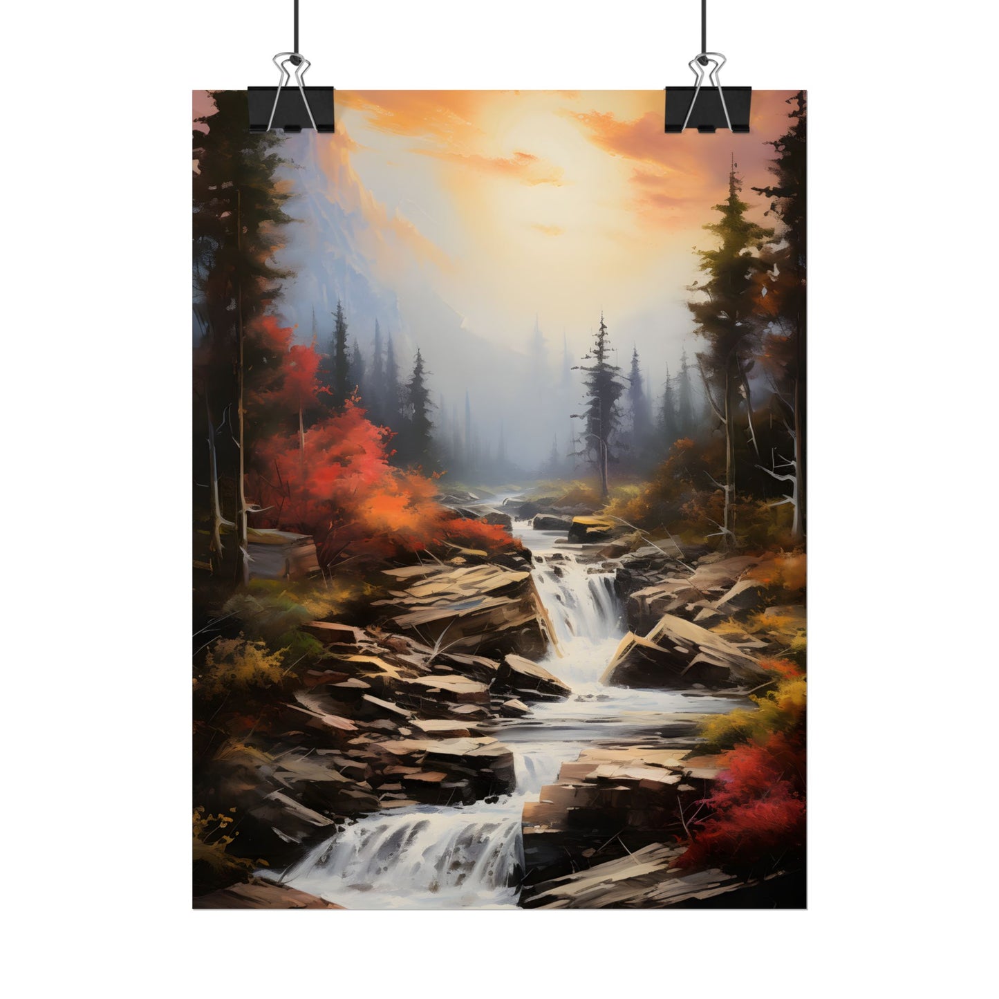 Breathtaking Waterfall: Magnificent Oil Painting Artwork - Poster