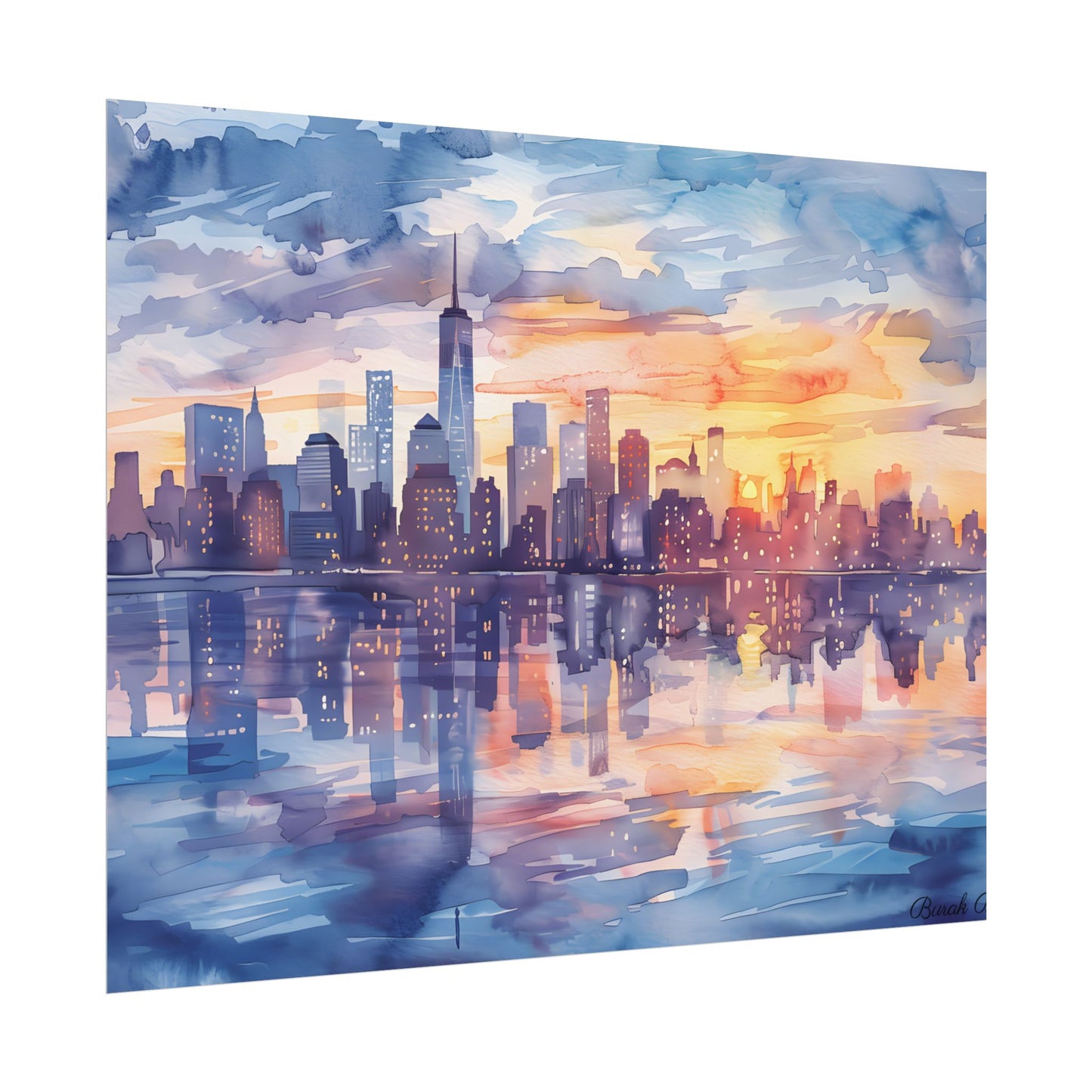 Watercolor New York City Sunset Skyline: Artistic NYC View - Poster