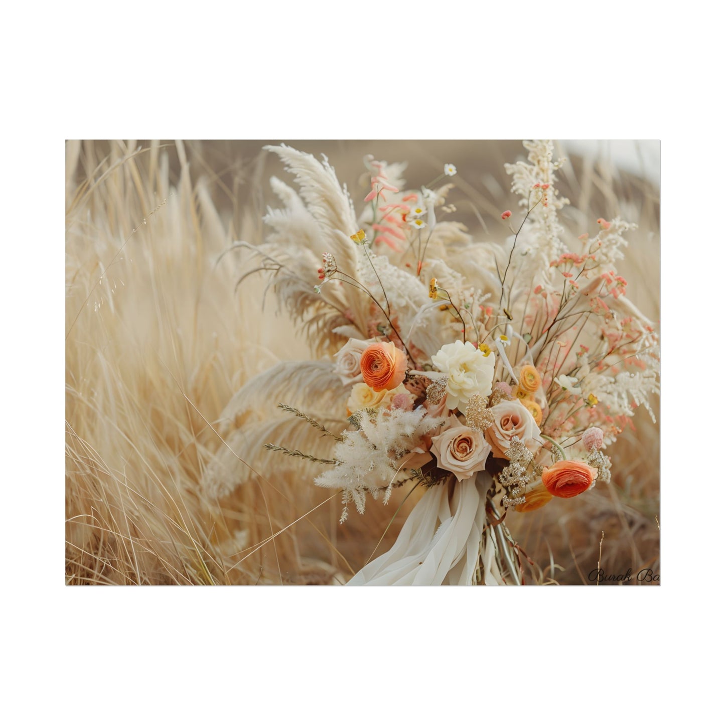 Whimsical Floral Oasis: Vibrant Pampas Artwork - Poster