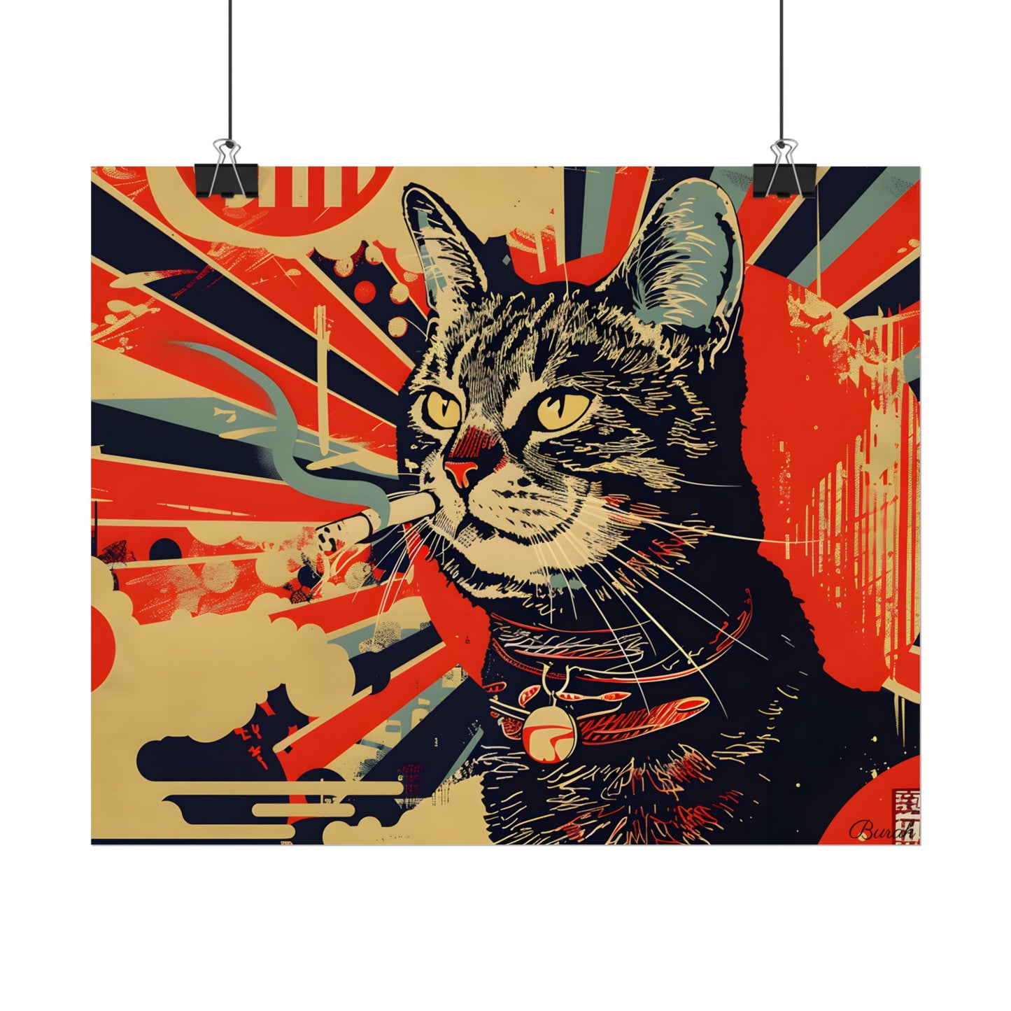 Whimsical Urban Wildlife: Cat Art in a Bolstered Setting - Poster