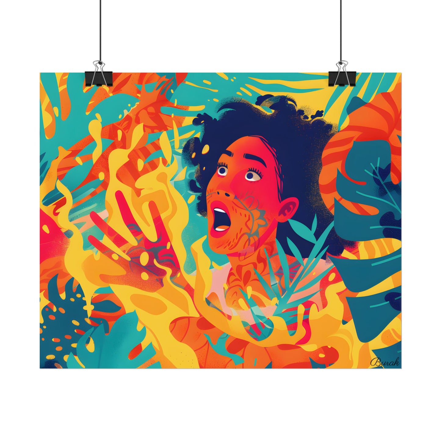 Whimsical Plant Illustration: Digital Cartoon Art - Poster