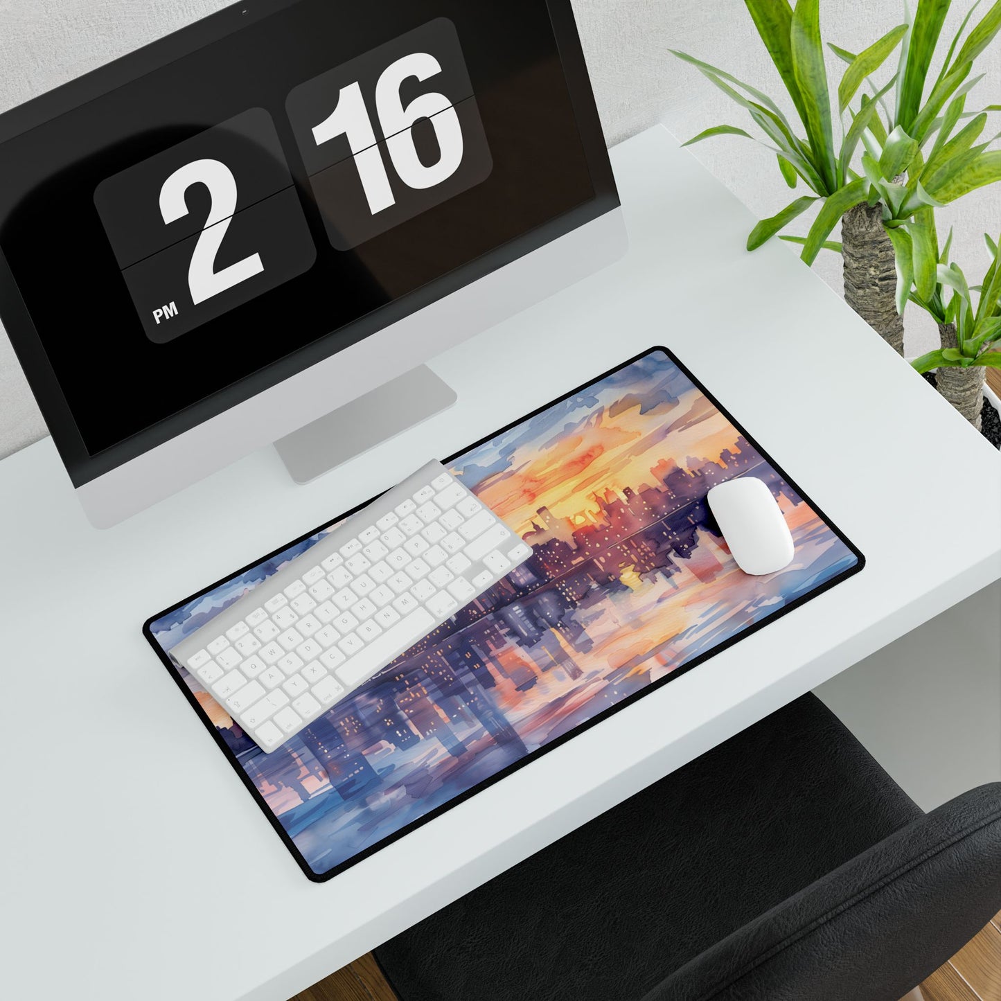 Watercolor New York City Sunset Skyline: Artistic NYC View - Desk Mat