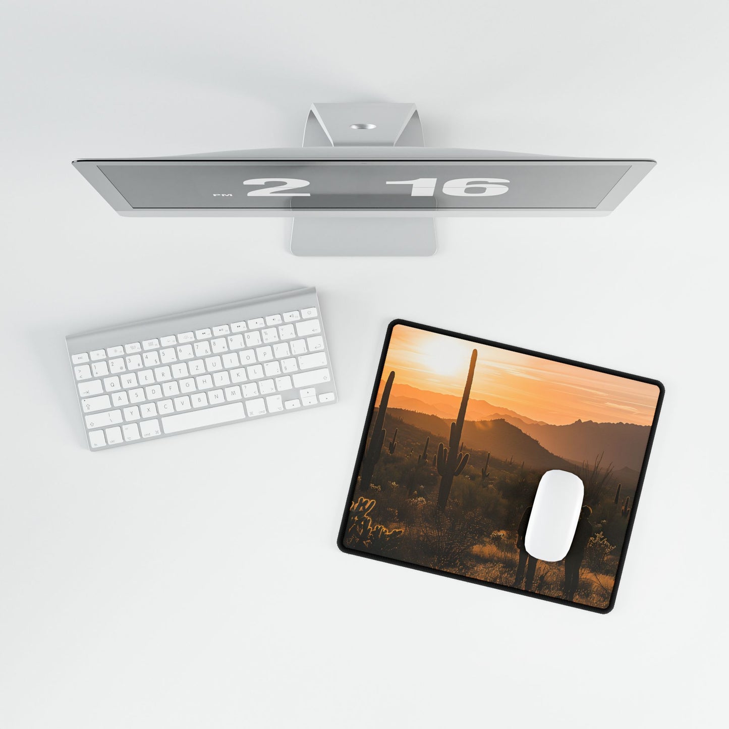 Desert Sunset Serenity: Two Friends Standing Together - Desk Mat