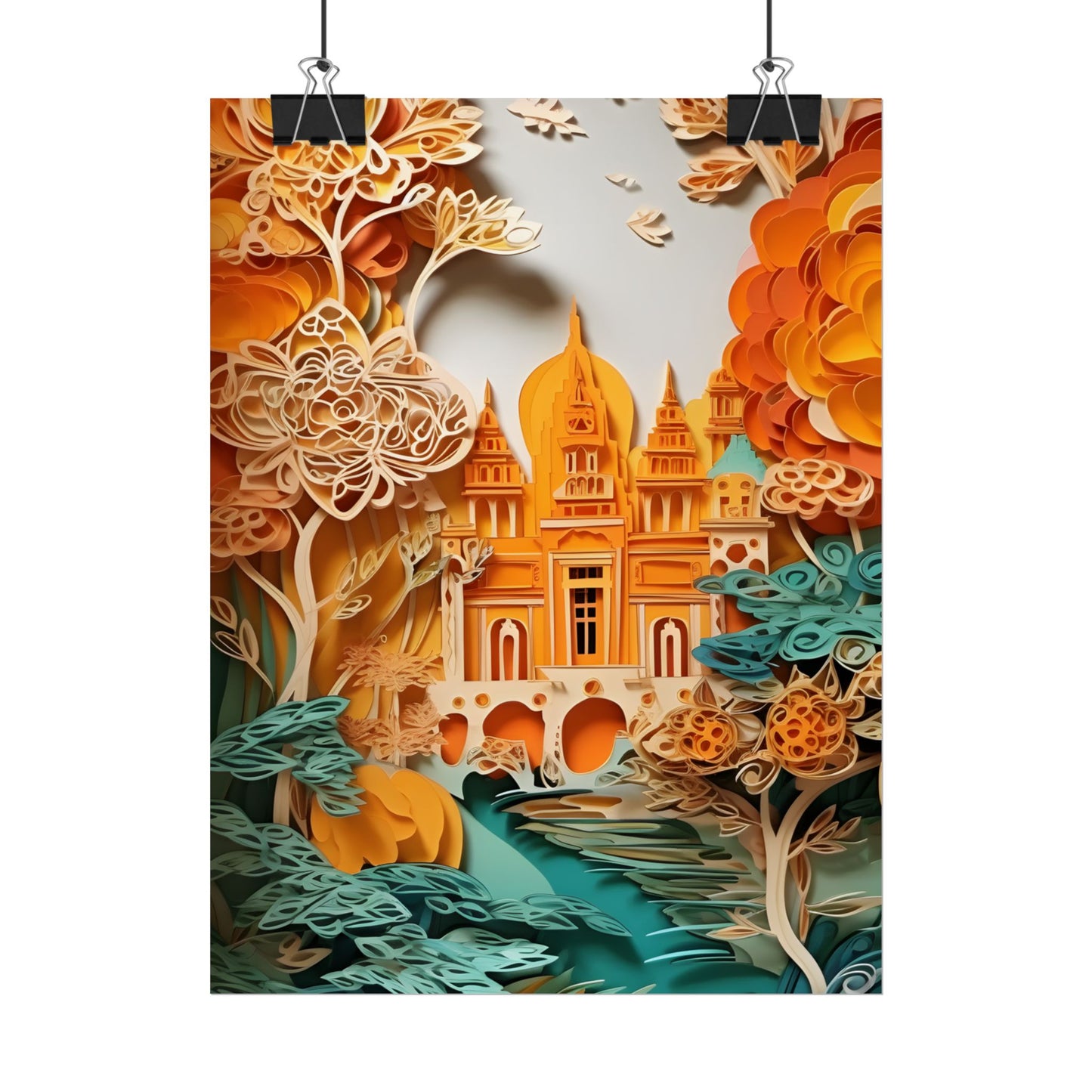 Colorful Indian Paper Quilling Art: Beautiful Landscape - Poster