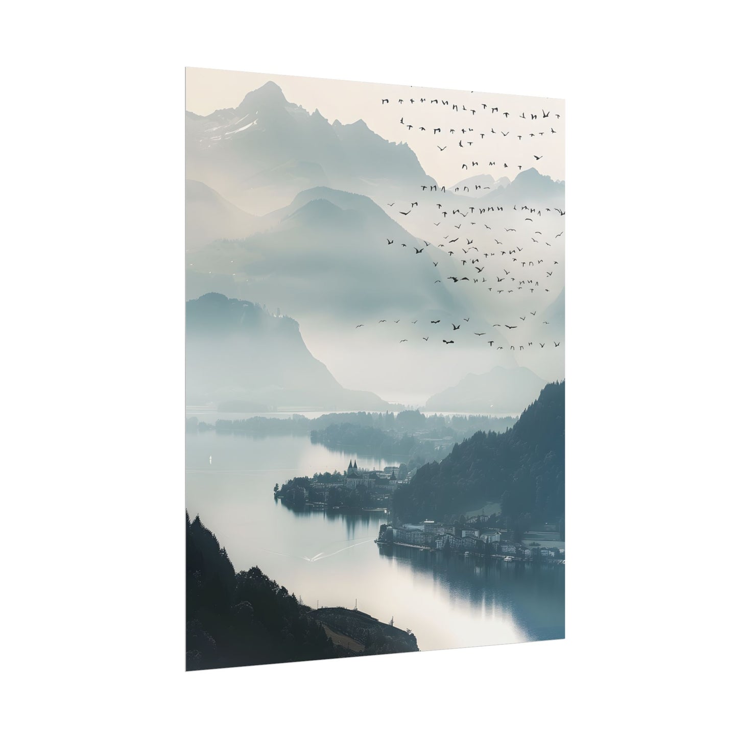 Serene Mountain Landscape: Bird's Eye View Art - Poster