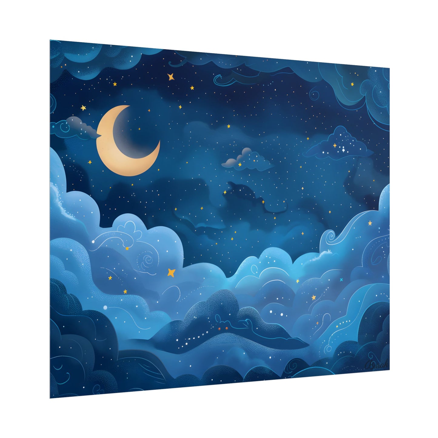 Whispers of a Whimsical Night Sky: Dreamy Celestial Artwork - Poster