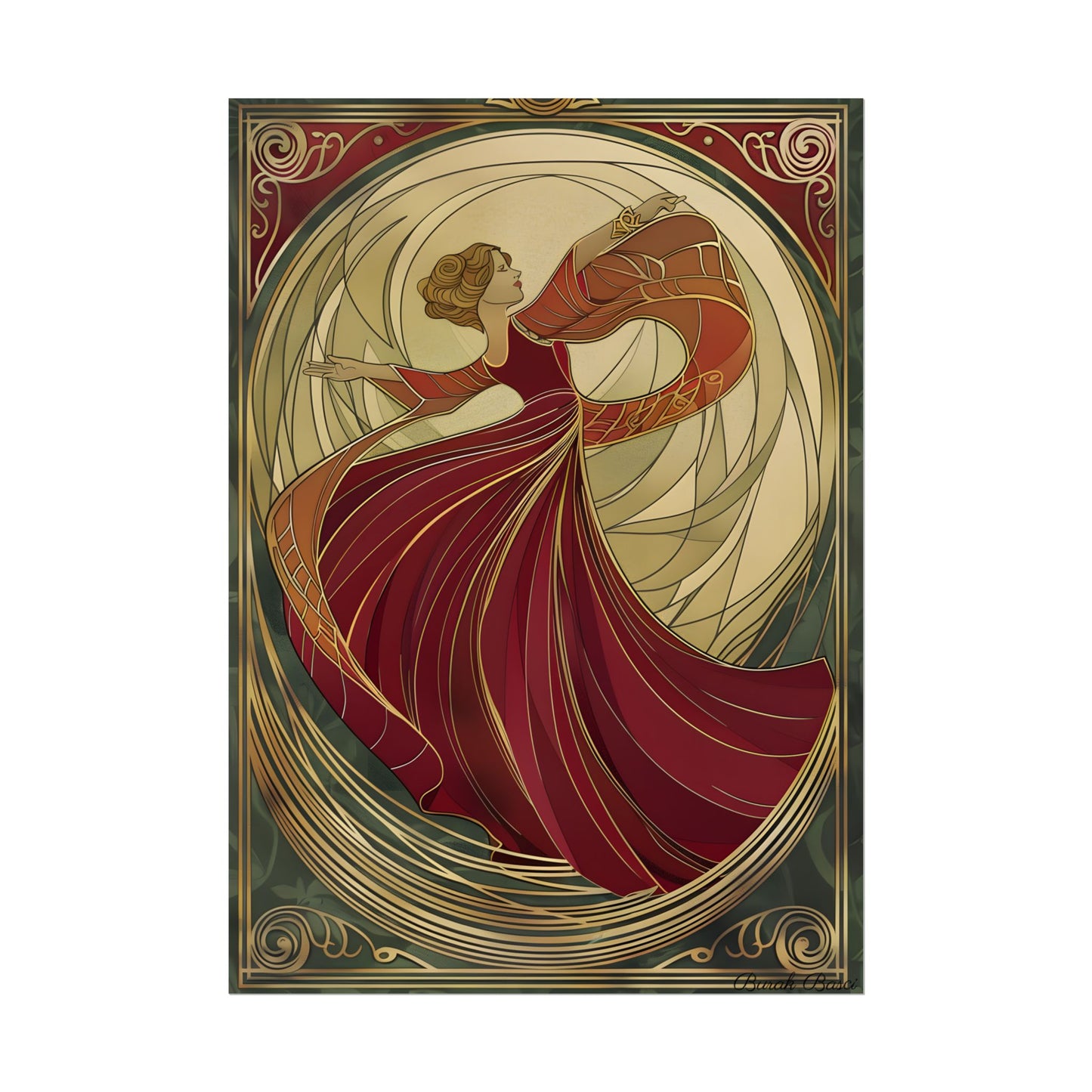 Vintage Art Nouveau Elegance: Black & White Poster - Poster