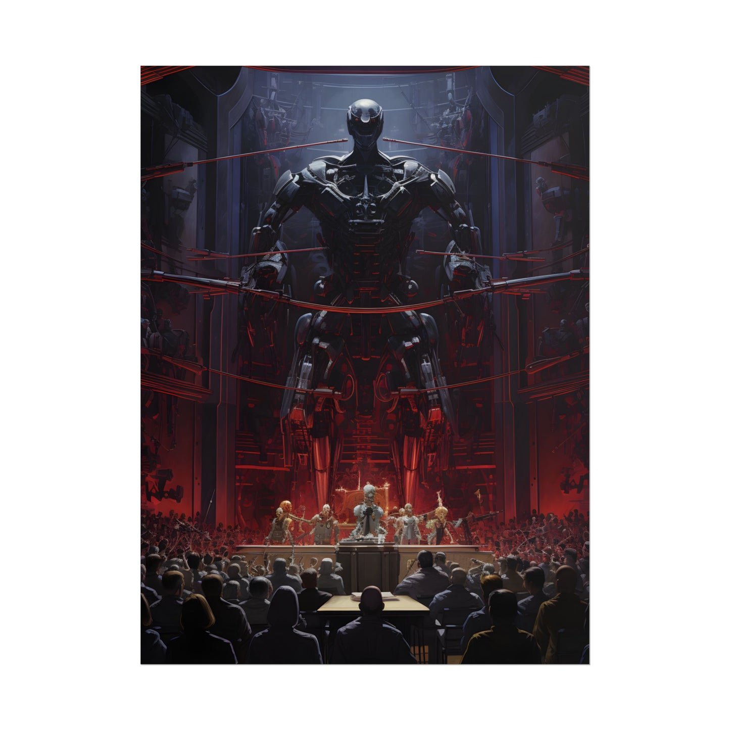 Robot Orchestra: Modern Concert Hall Scene Art - Poster