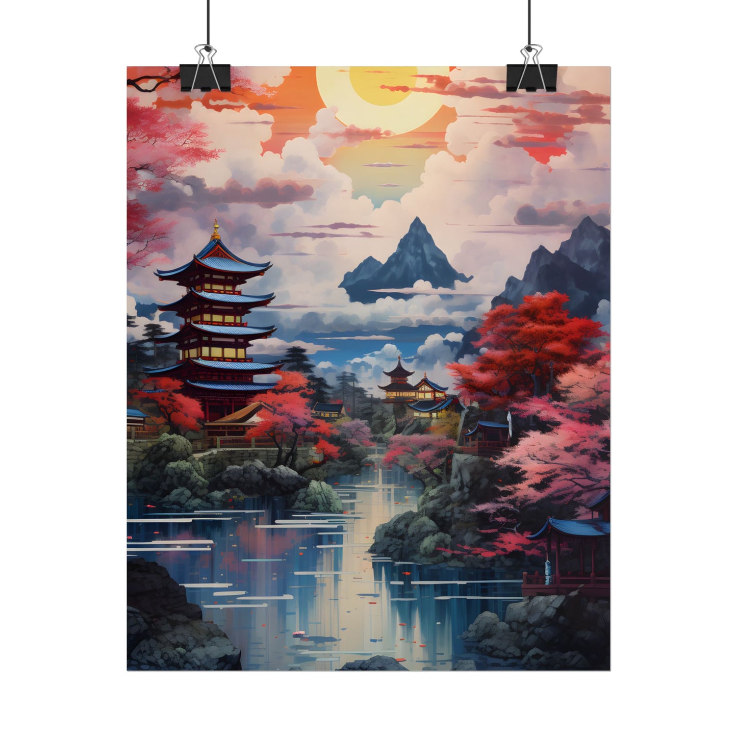Wonderful Japanese River Scene with Serene Flowers - Poster