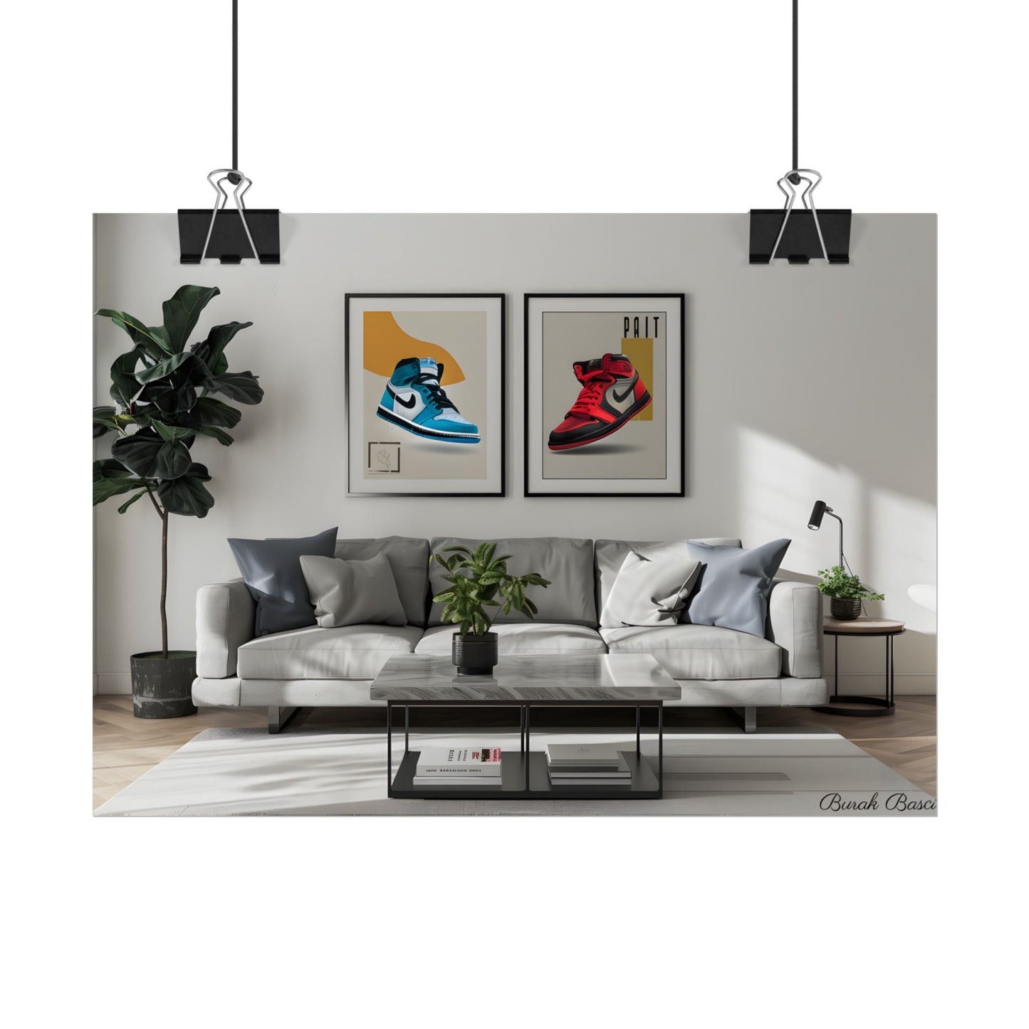 Minimalist Modern Living Room: Neutral Colors & Natural Light Art - Poster